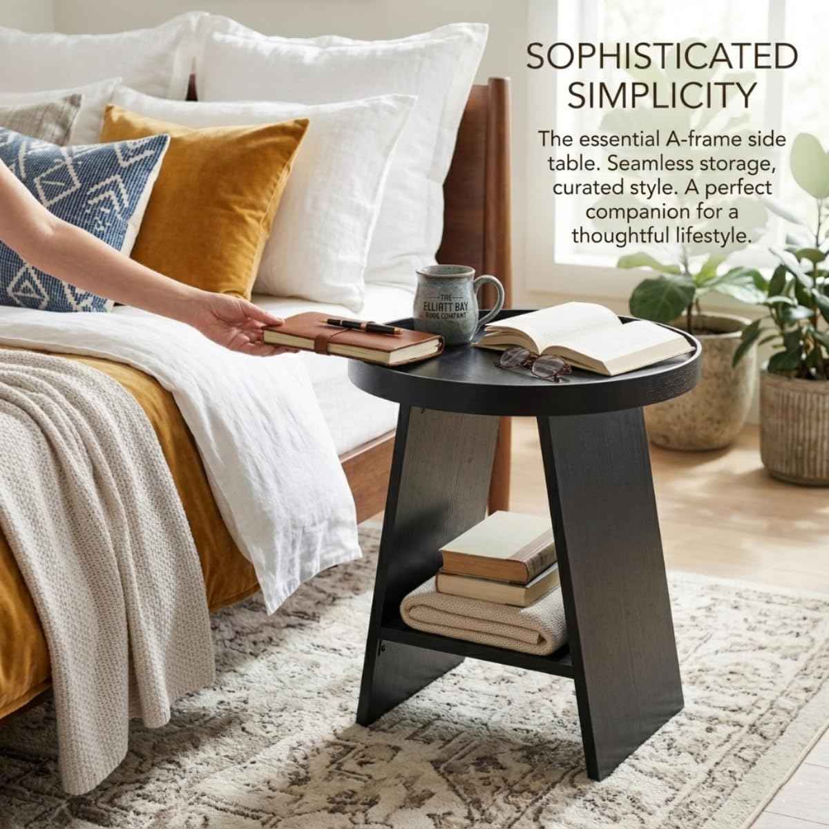 Thumbnail 3 de ZEXVIDA Round End Table with Tray Top: Compact, Sturdy 2-Tier Option for Small Spaces