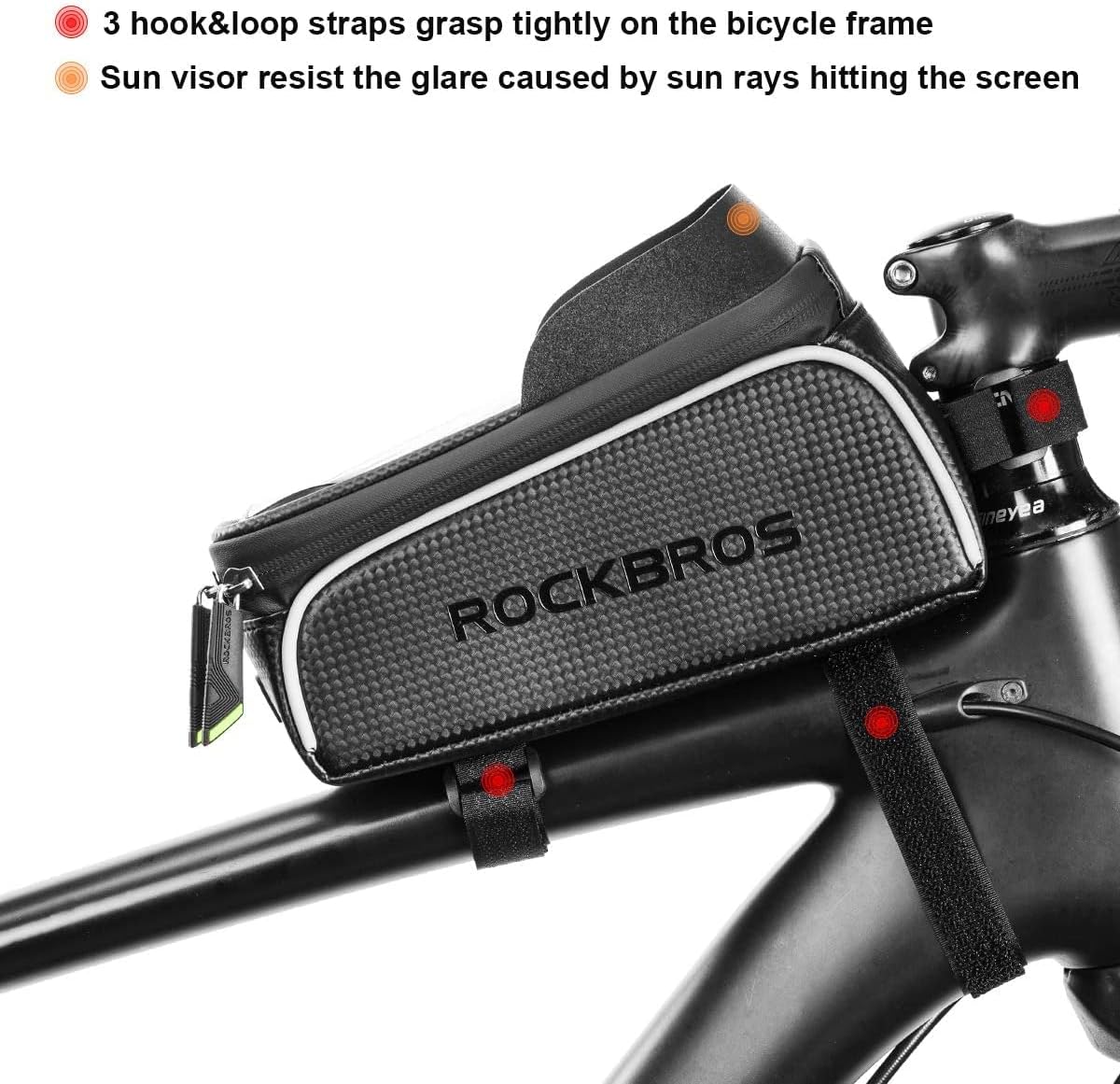 Thumbnail 5 de ROCKBROS Borsa Telaio per Bici con Touchscreen TPU fino a 6,5” e capacità 1,5L, idrorepellente con copertura anti-pioggia