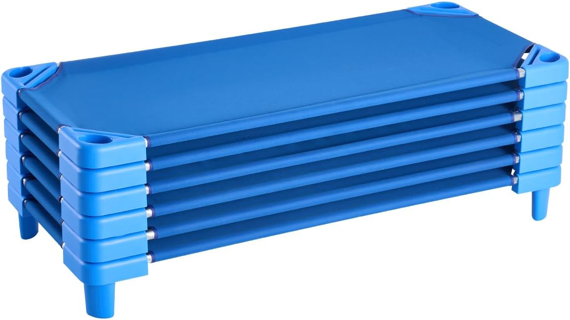 Detalle de VEVOR QL130-6 Stackable Kids Cots, 6-Pack, Blue, 52" x 23