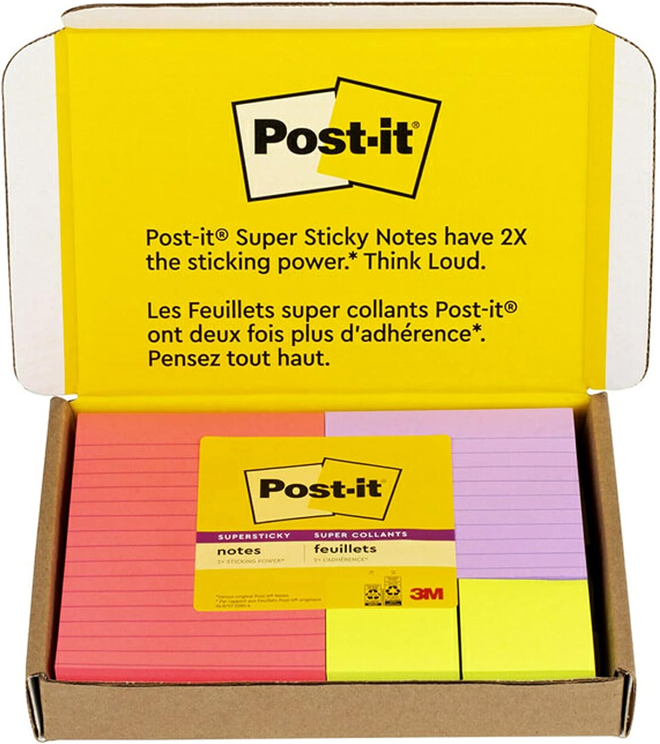 Detalle de Post-it 4642-12SSMX Super Sticky Notes, 3 Sizes, Bright Colors, 12 Pads