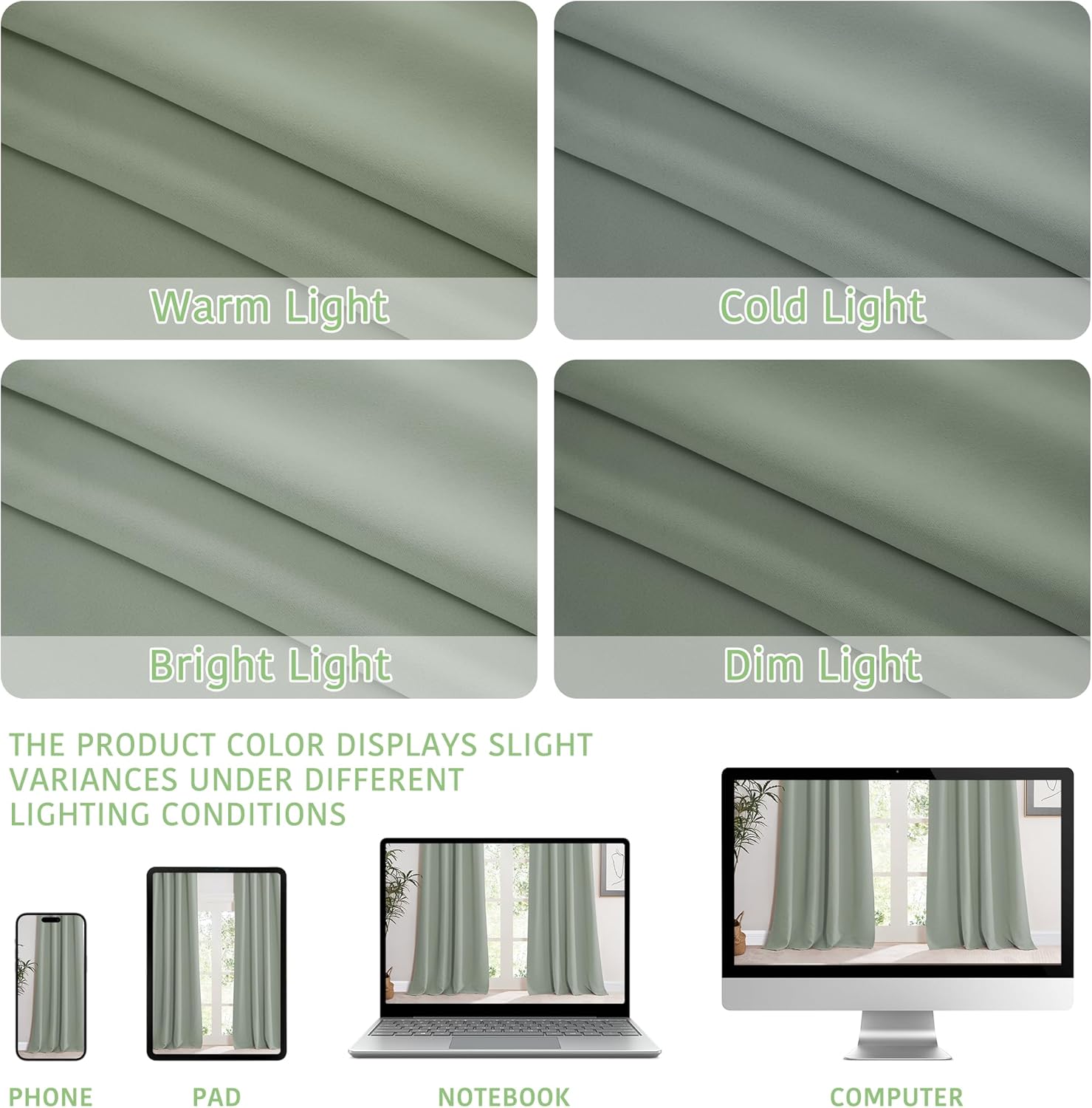 Thumbnail 3 de KGORGE Scheibengardine Salbeigrün – blickdichtes Küchenvorhang-Set mit Ösen (90 x 90 cm, 2er-Pack)