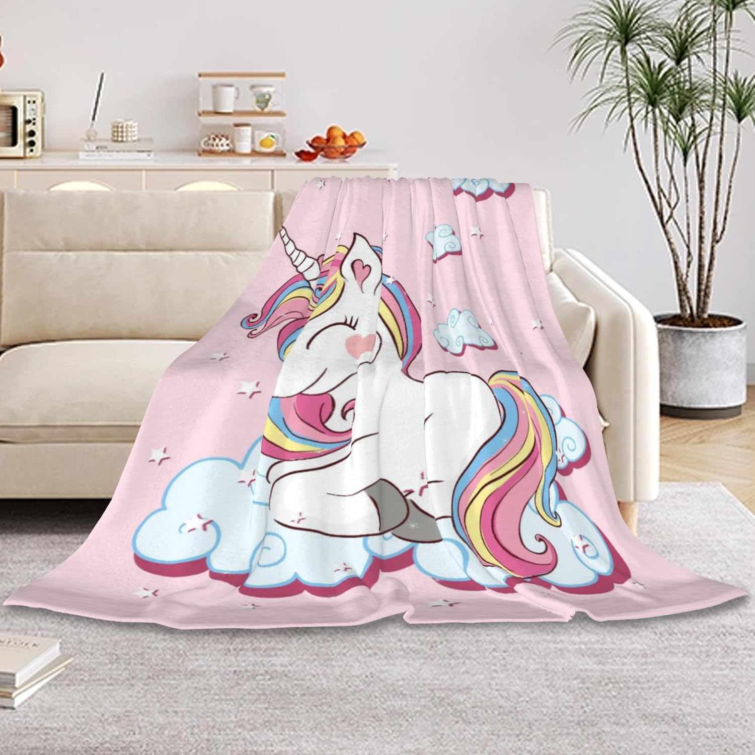 Detalle de HUSITI Pink Cute Decor Throw Blanket (50x60) – Soft Flannel Velour for Home, Travel and Gift