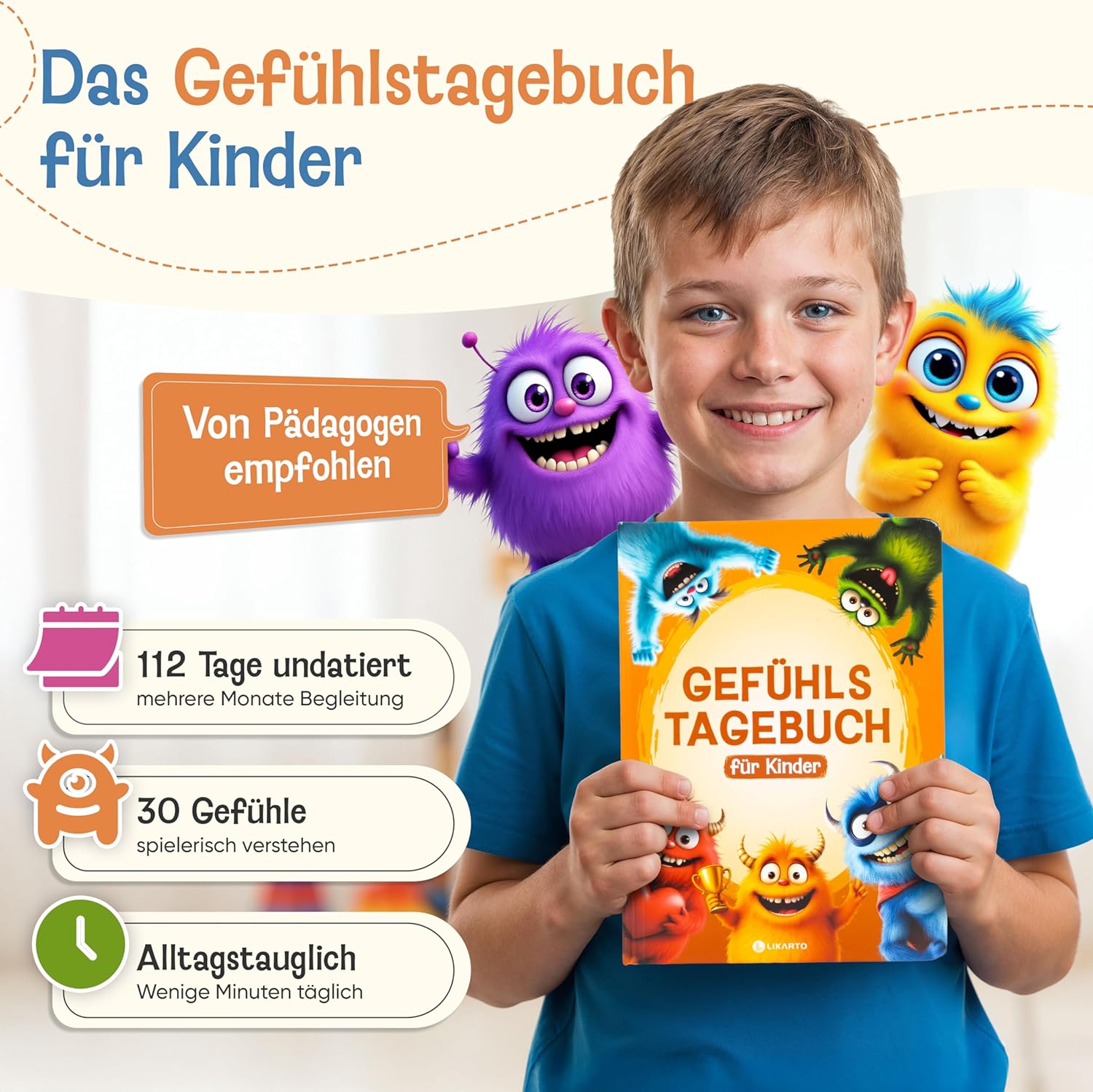 Thumbnail 1 de LIKARTO Gefühlstagebuch Kinder 6-12 Jahre – 112-Tage Emotions-Tagebuch
