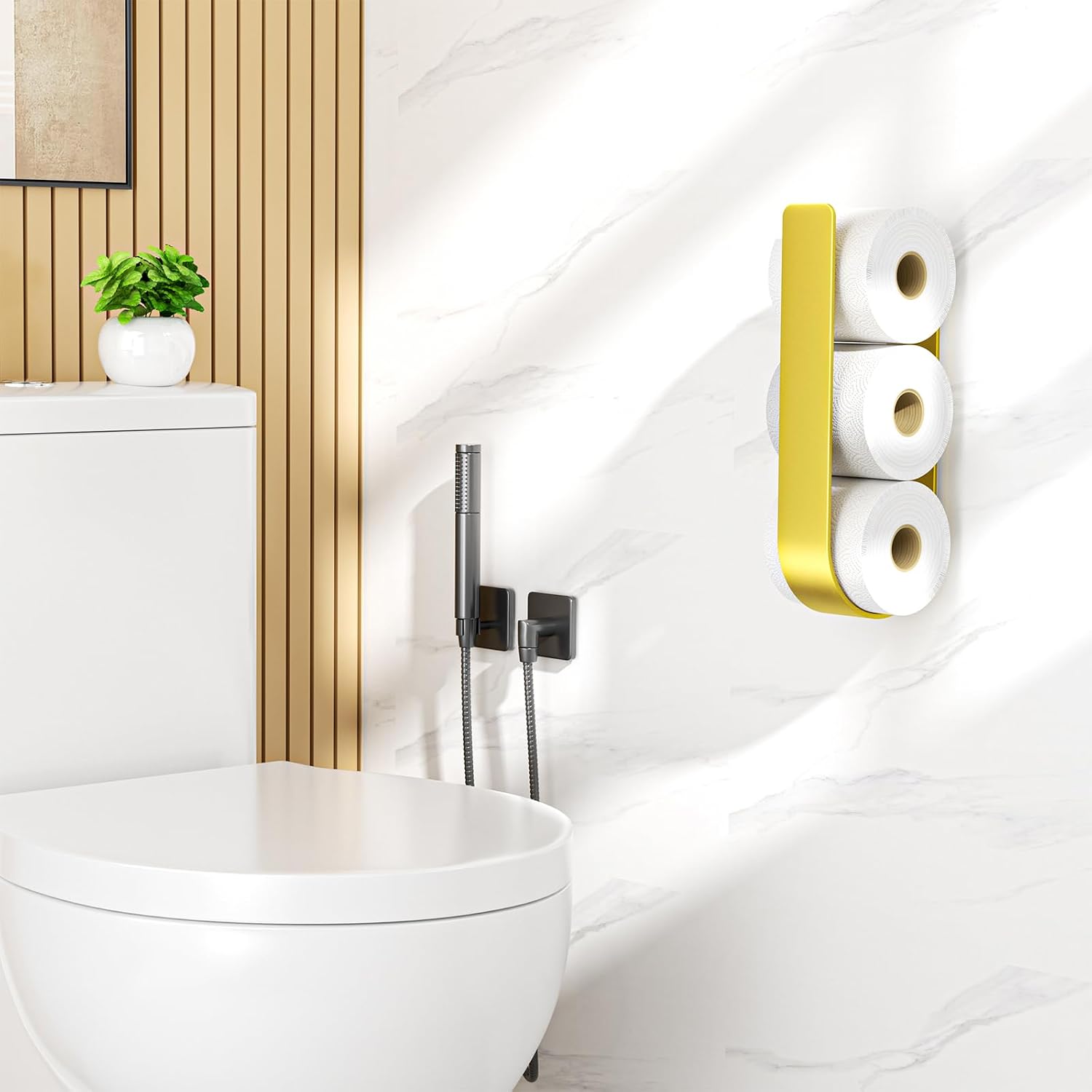 Detalle de Toilettenpapier Aufbewahrung Gold – selbstklebender Halter ohne Bohren für 3 Rollen