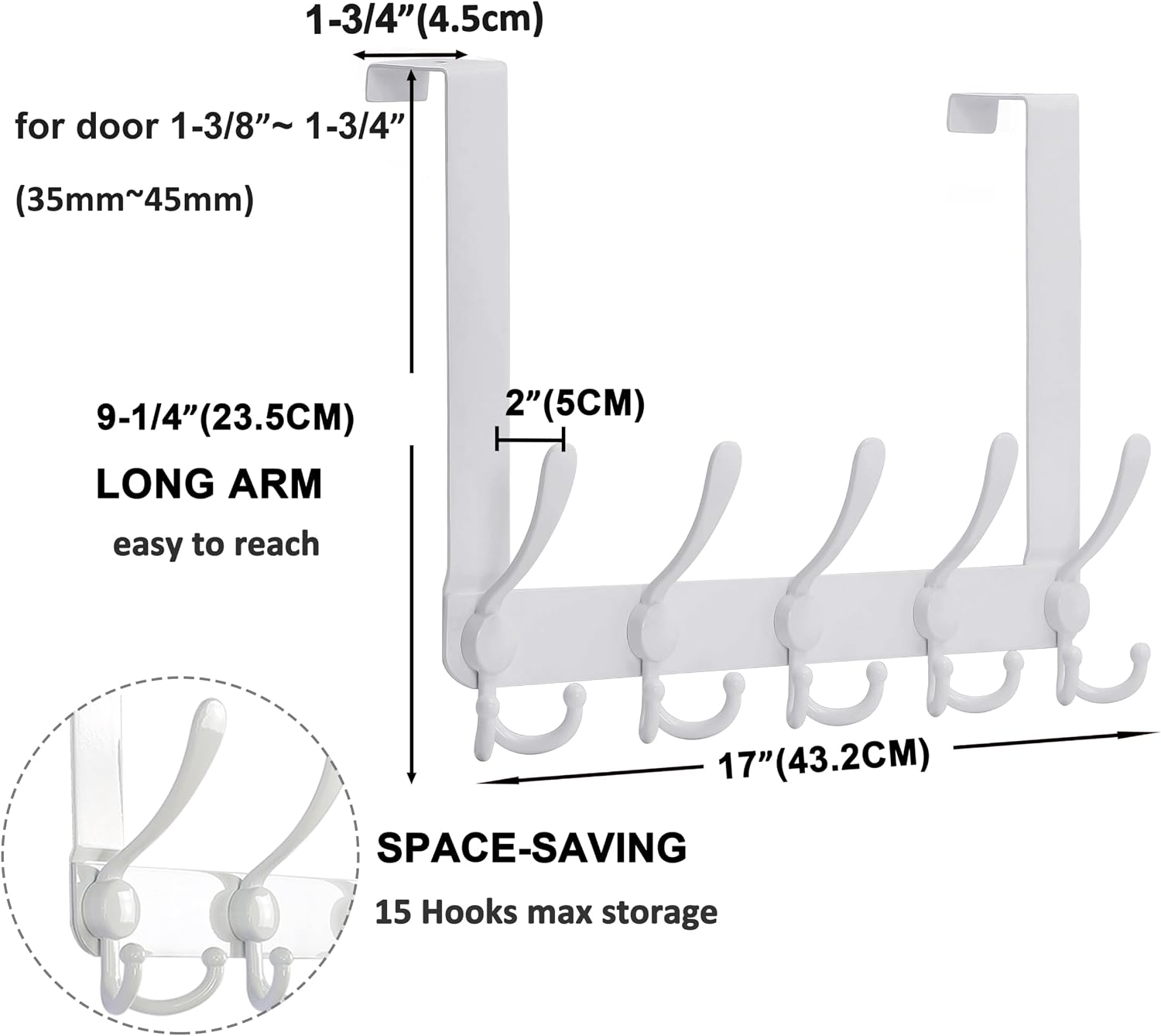 Detalle 2 de Dseap Over-the-Door Hook Rack, 5 Tri-Hooks