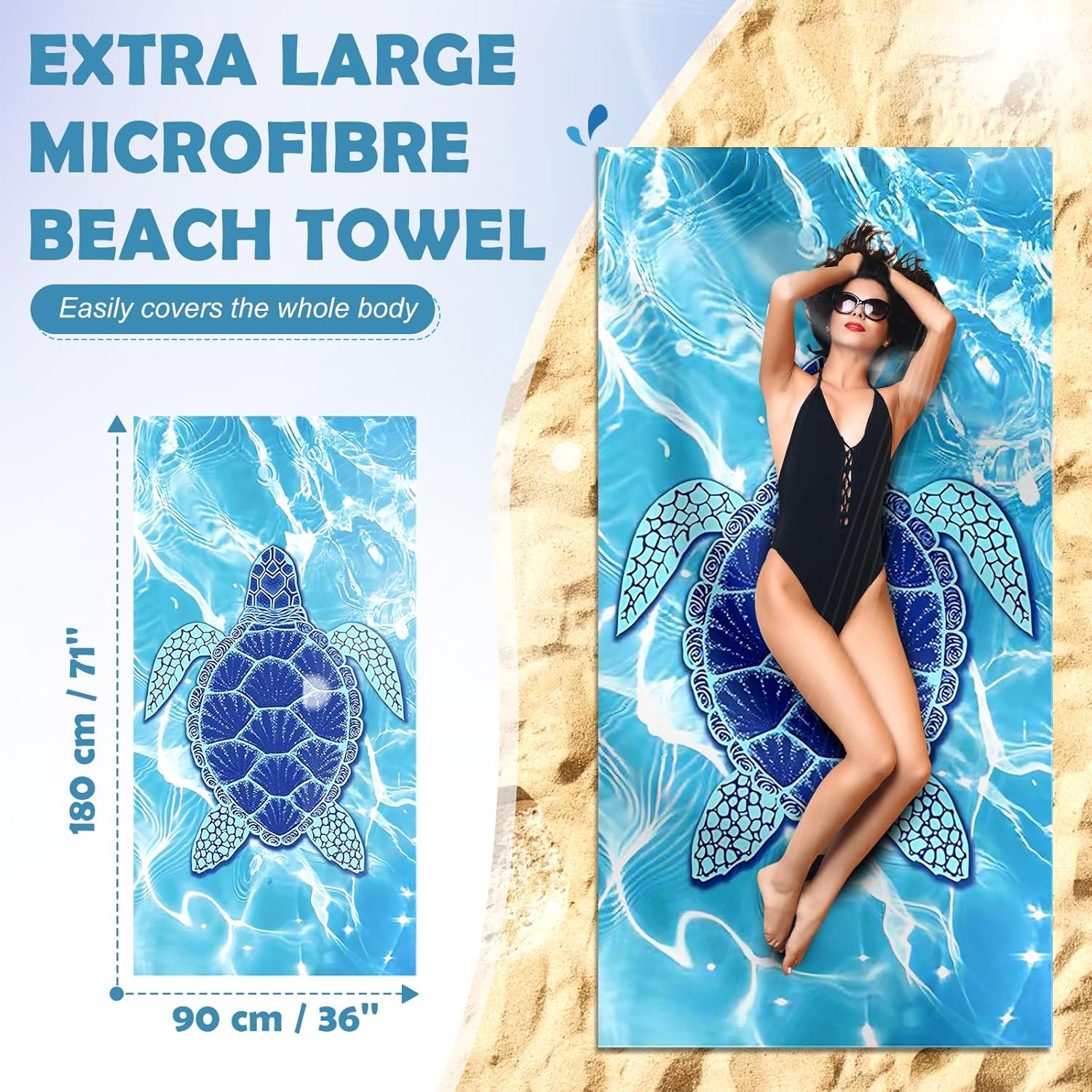 Thumbnail 1 de Anavasi Microfibre Beach Towel (180 x 90 cm) – Extra Large, 1 Pack, Waves Pink