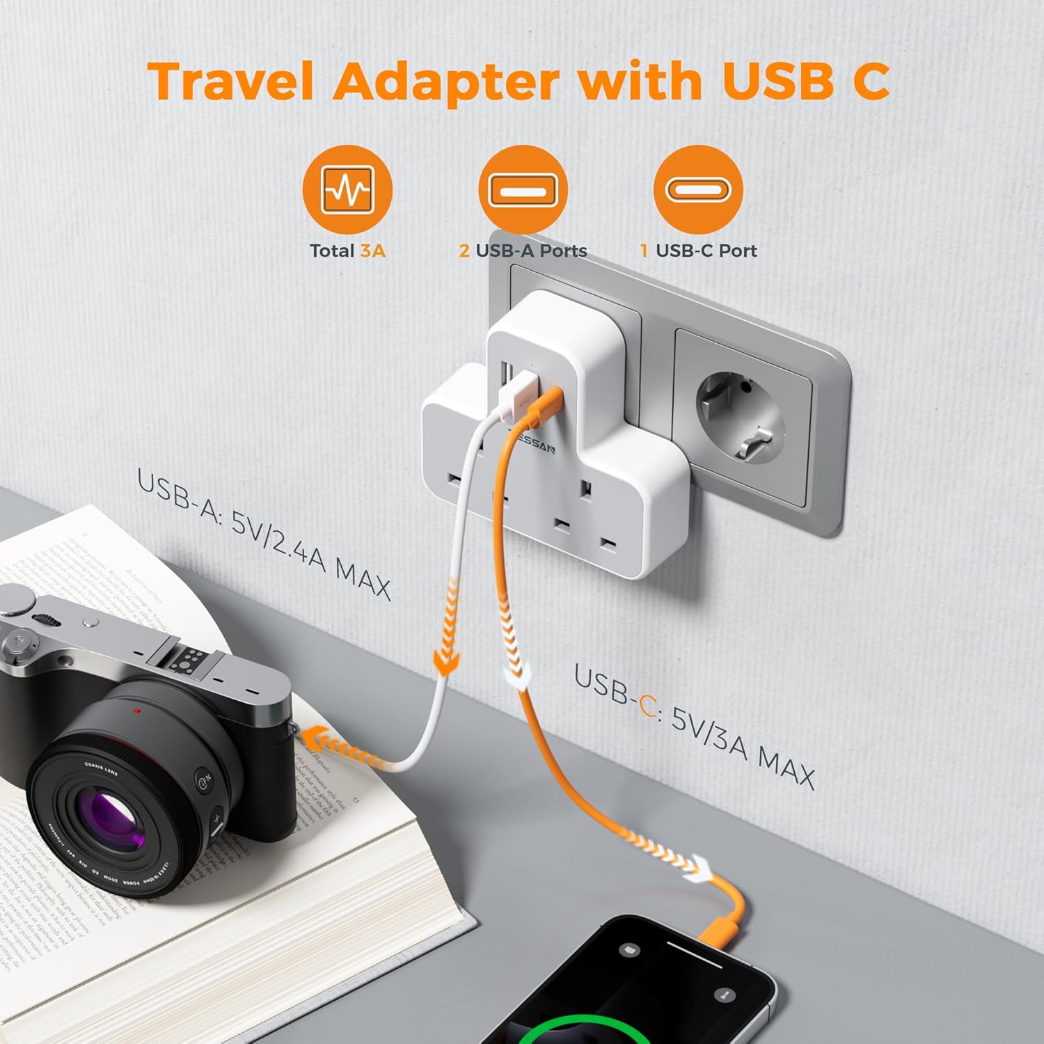Thumbnail 2 de TESSAN UK to European Travel Adapter 5‑in‑1 🔌