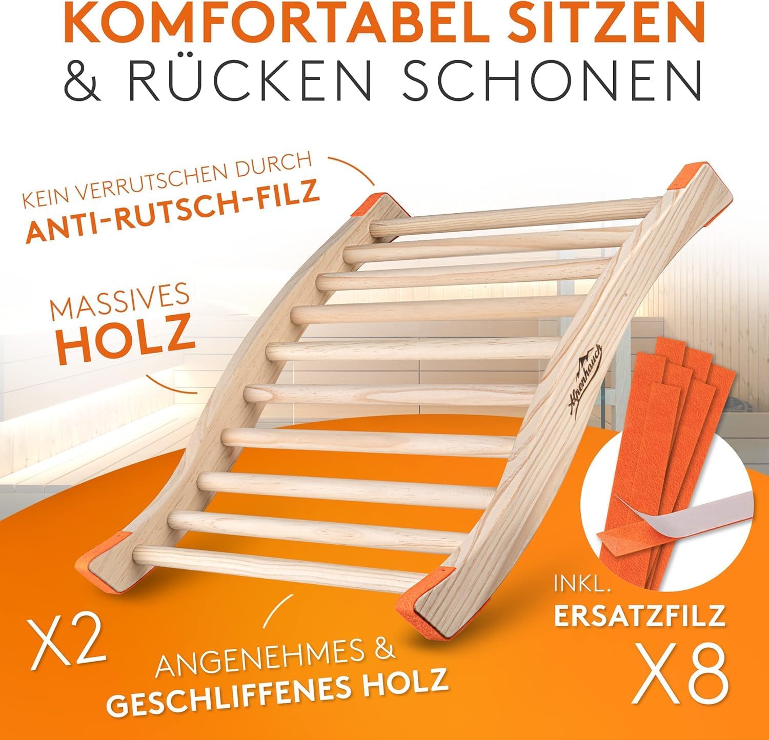 Detalle de ALPENHAUCH ALP-RL1000 Sauna Backrests, Two-Pack in Natural Wood