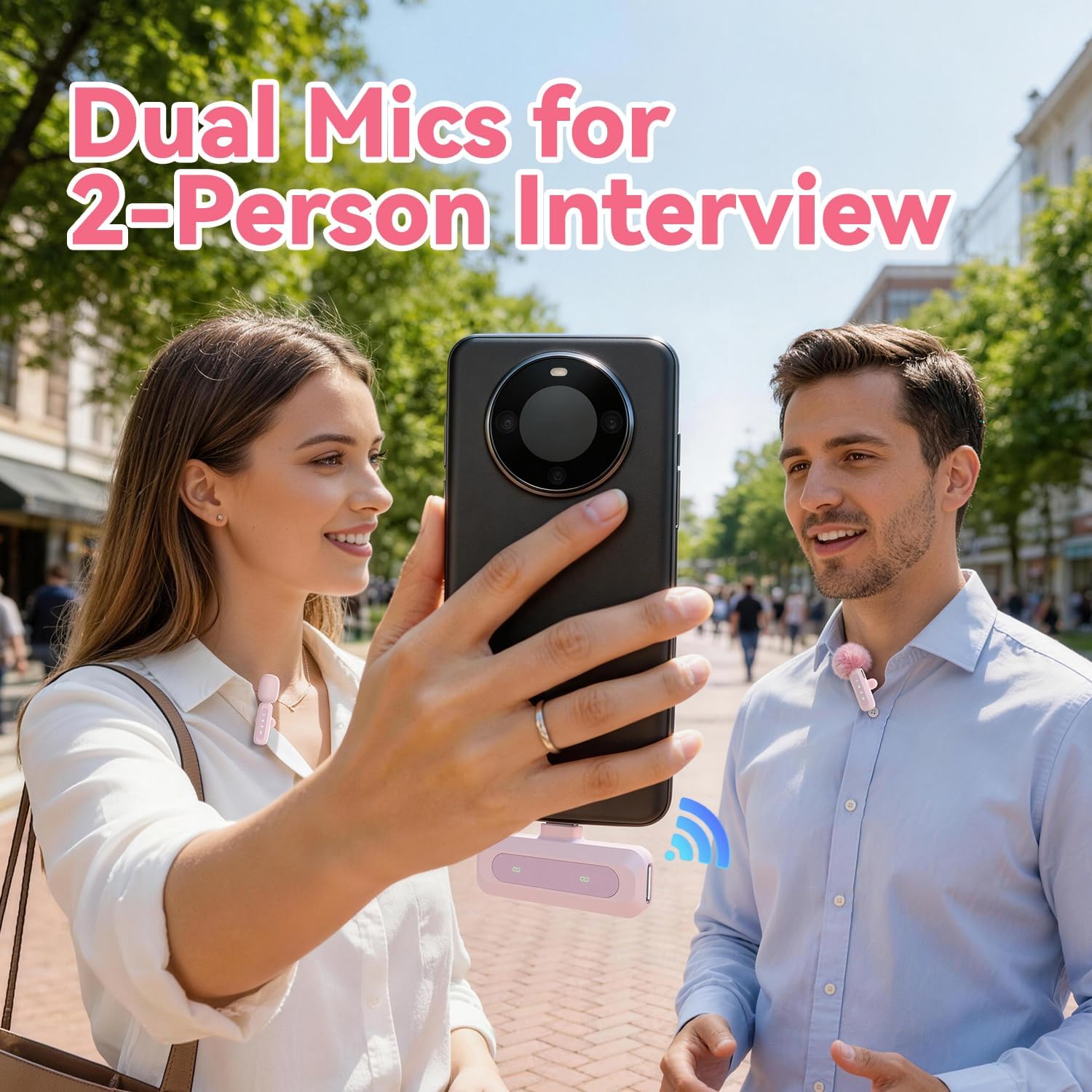 Detalle de Mini kabelloses Lavalier-Mikrofon für Android und iPhone – Clip-On Mikrofon mit Rauschunterdrückung (2,4-GHz, bis 200 m)