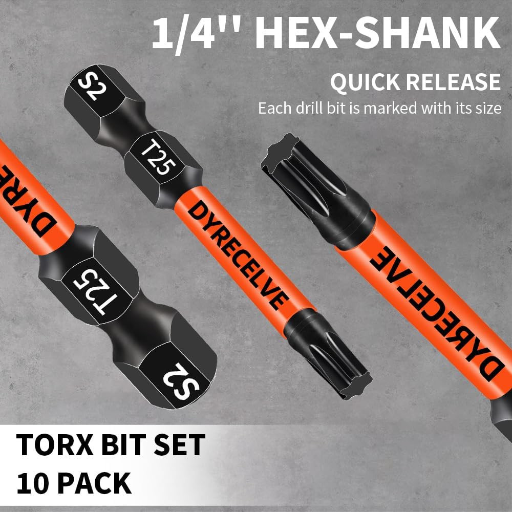 Thumbnail 5 de DYRECELVE 10pcs 2'' T25 Torx Bit Set インパクトドライバー用ビット 10個組、2インチ・磁気先端