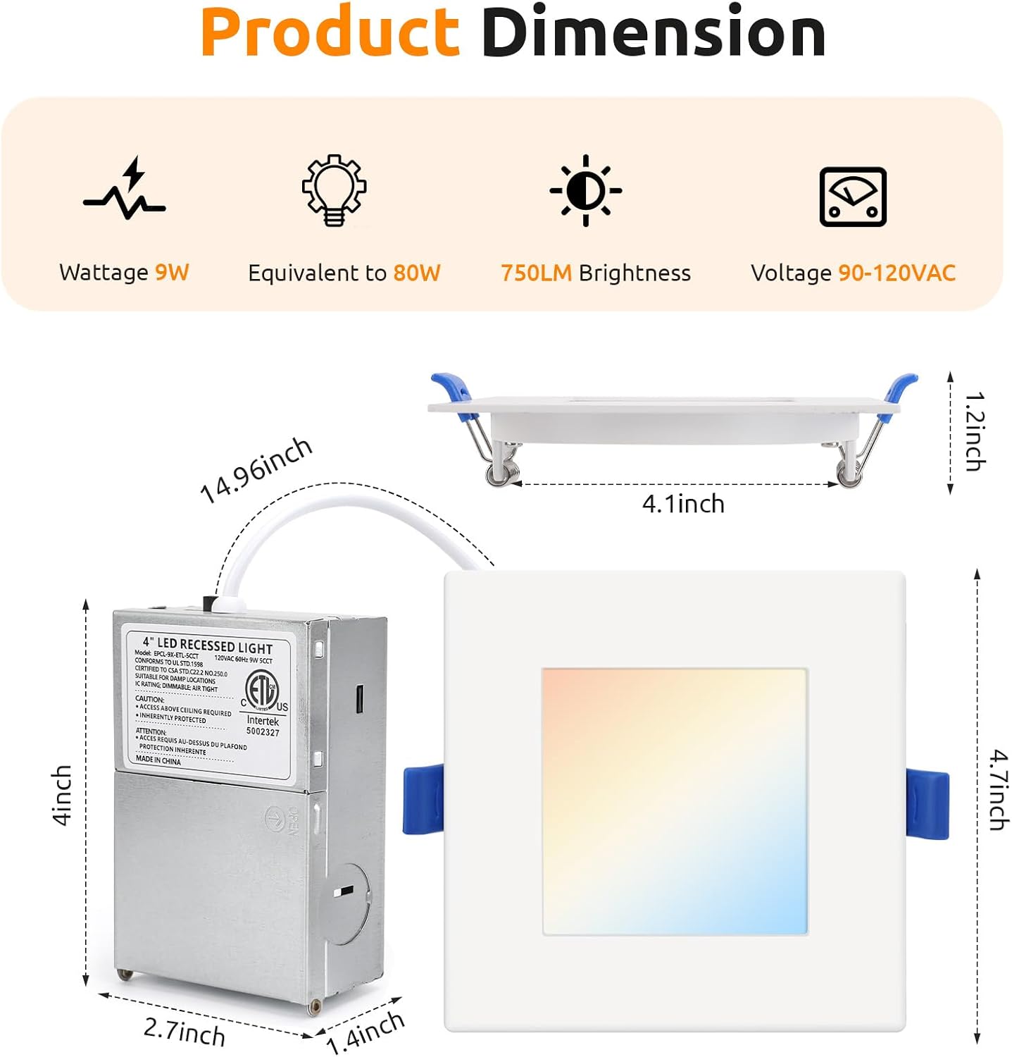 Detalle de HONZIN 4-Inch Square LED Recessed Lights