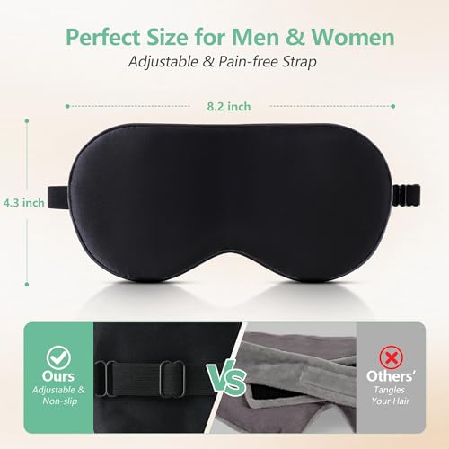 Detalle 2 de BeeVines 100% Mulberry Silk Sleep Mask – Blackout Eye Mask (Black & Olive Gold)