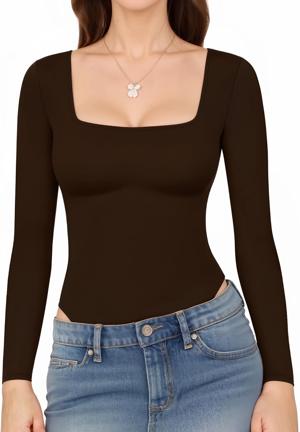 Detalle 2 de ALGALAROUND square neck long sleeve bodysuit for women (cotton & elastane)