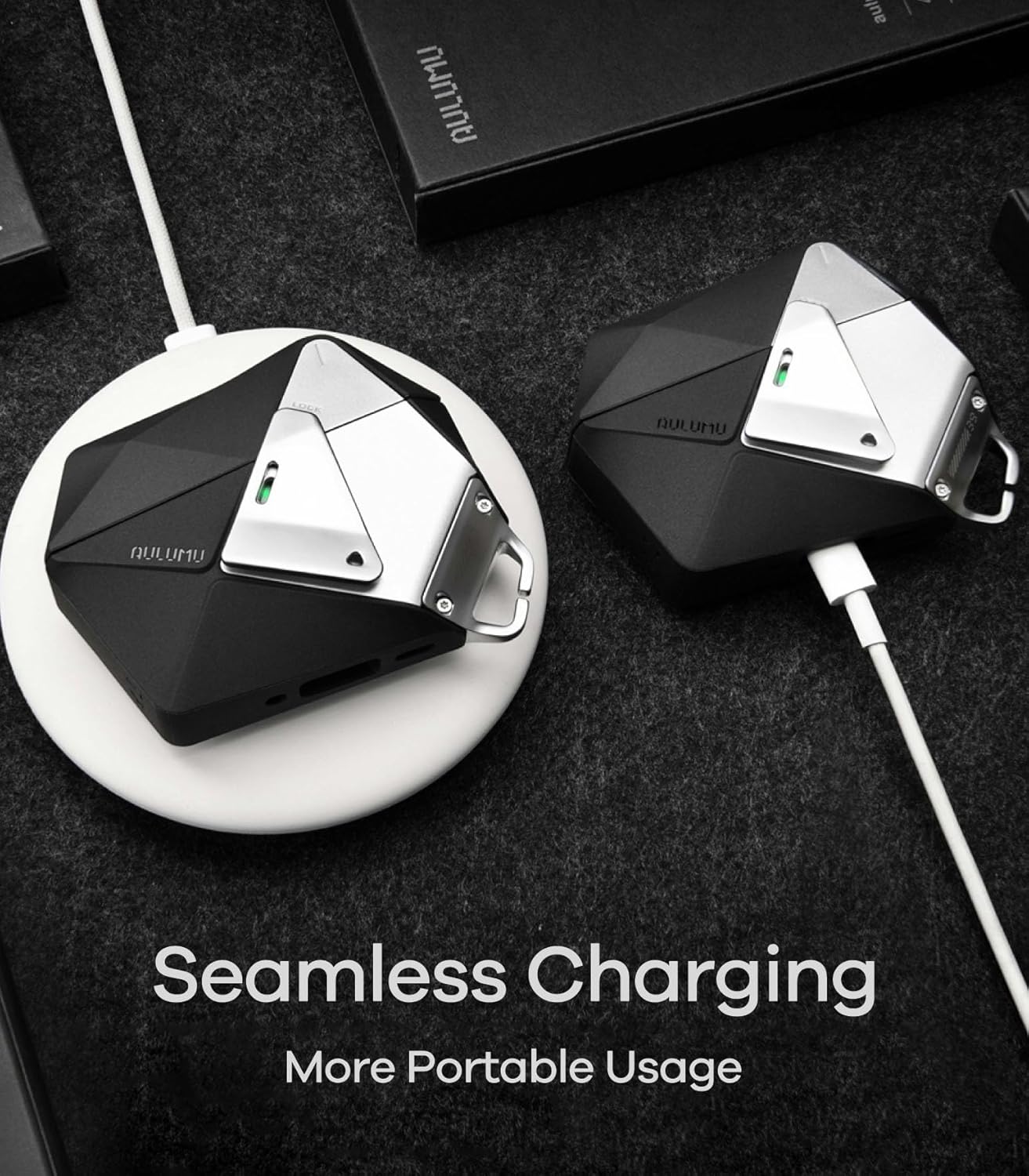 Thumbnail 5 de Aulumu A39 Geometric AirPods Pro 3 Case with Lock – Protective Alloy Armor in Transparent Gray
