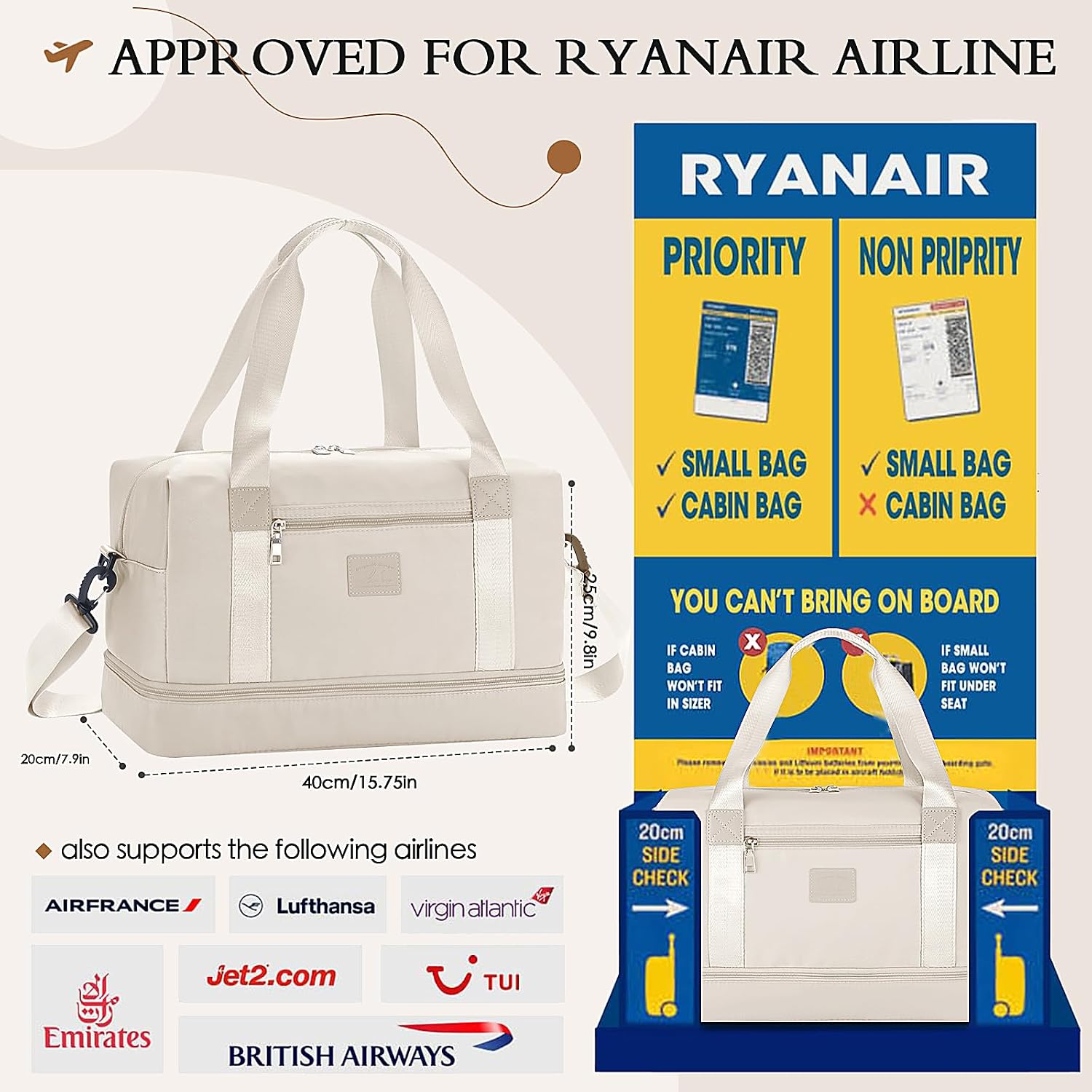 Detalle 2 de Ryanair Cabin Bag 40x30x20 underseat carry-on