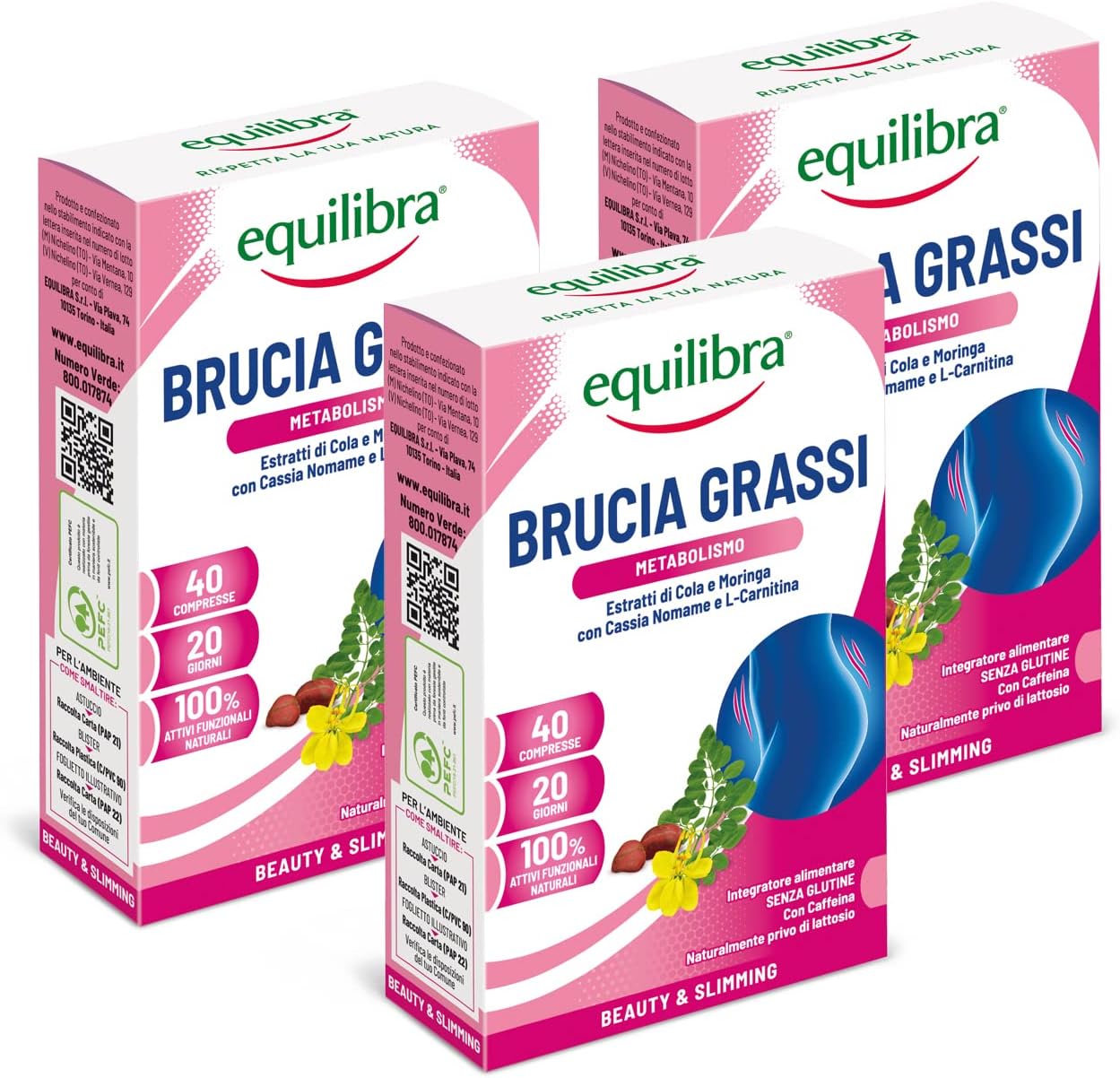 Detalle de Equilibra Integratori Alimentari Perdita di Peso – 3×40 Compresse, supporto metabolico con Moringa, Cassia Nomame e Cola