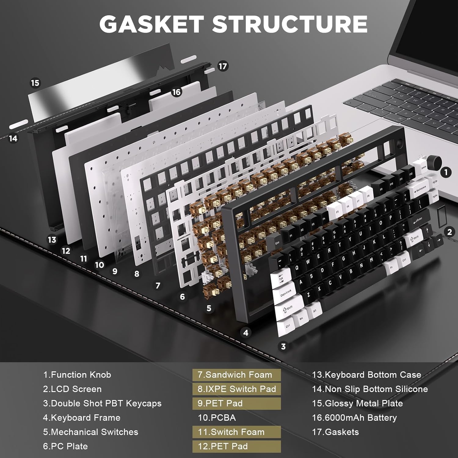 Thumbnail 4 de YUNZII AL80 Wireless Mechanical Keyboard with CNC Aluminum, 75% Layout, Hot-Swap, LCD, and QMK/VIA