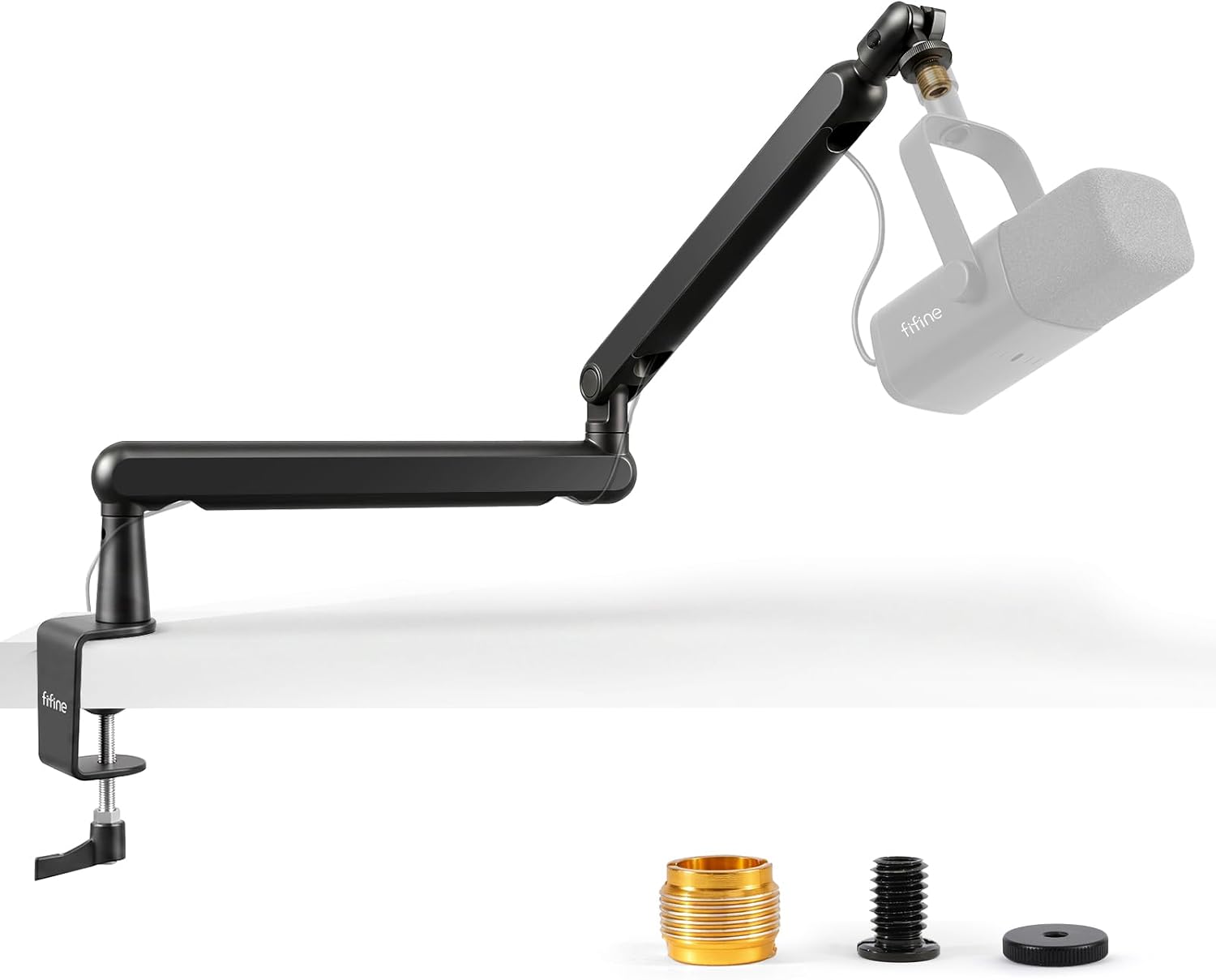 Detalle de FIFINE Bras de Microphone Pivotant pour K658/K688/A8 – Suspension, Pince de Bureau et Gestion des Câbles