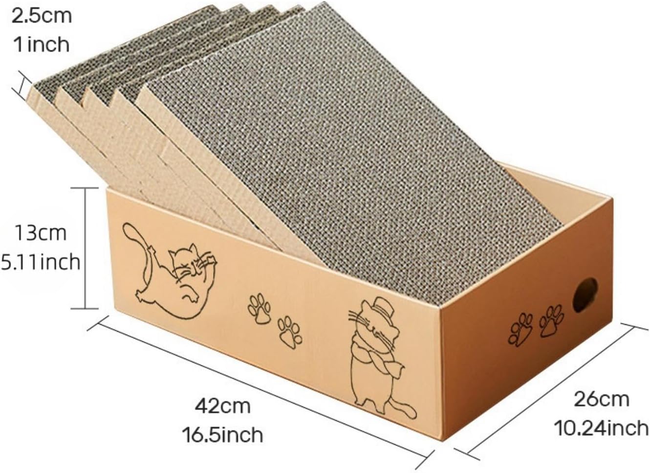 Detalle 2 de Cat Scratching Board with Box 42 x 26 cm 5 Layers Cat Scratcher