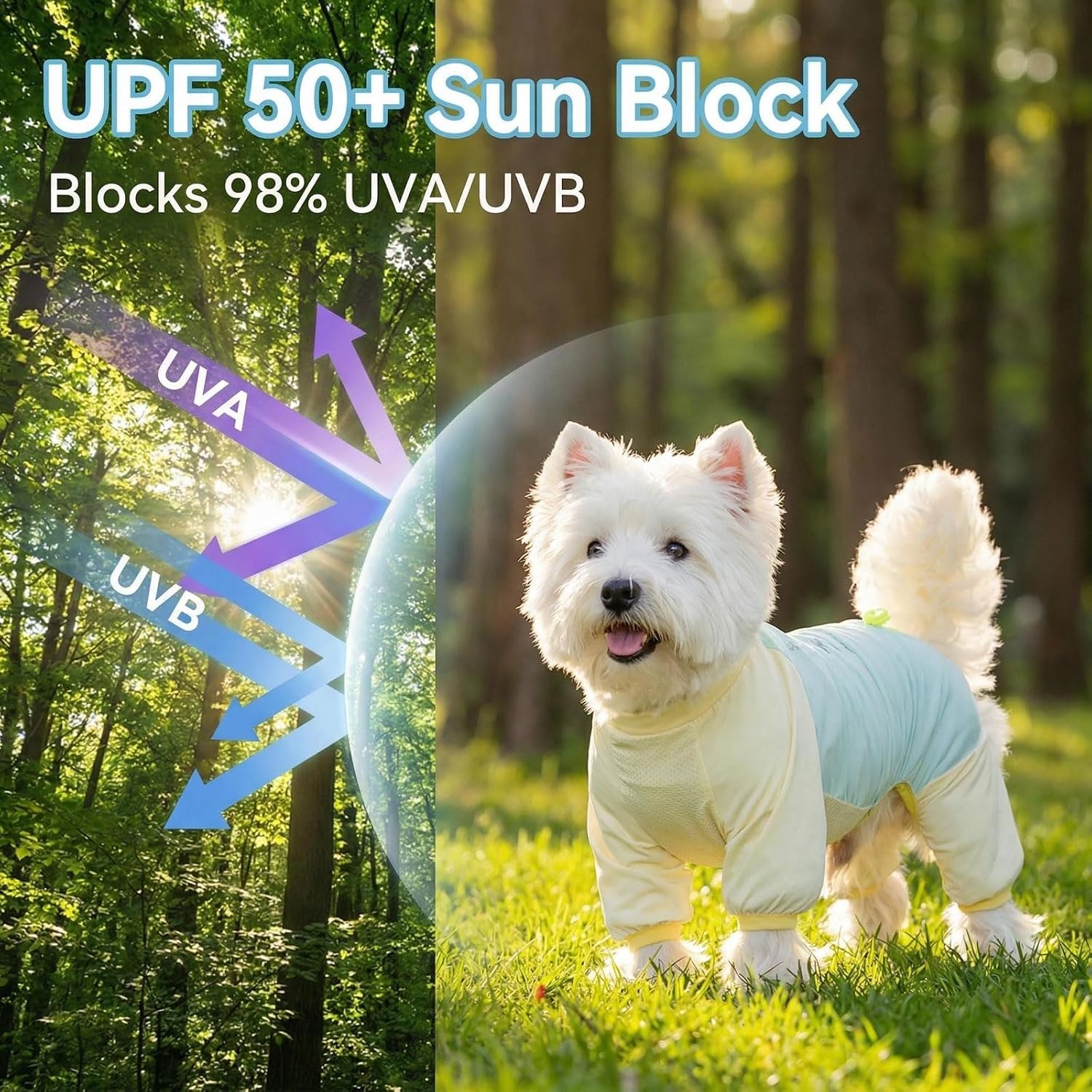 Detalle de Anlitent Puppy Jumpsuit UPF 50+ Sun Protection: Full-Body Summer Coat for outdoor pups (L 4-5.5kg)