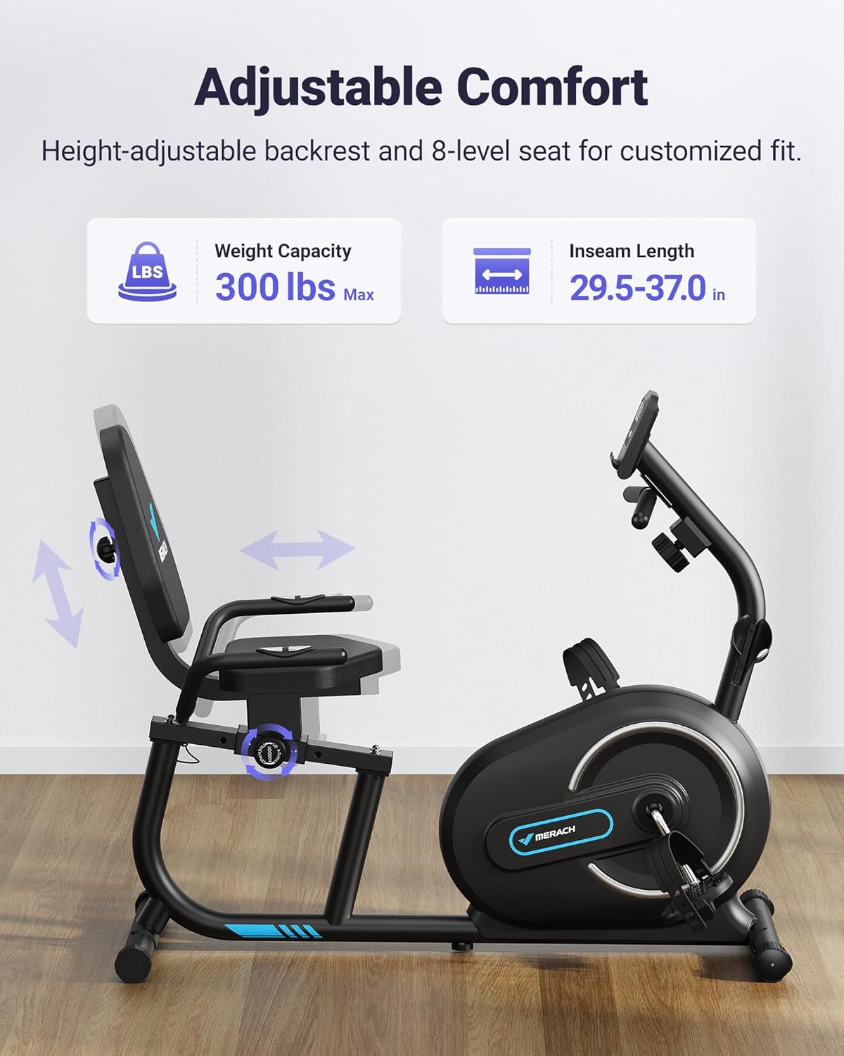 Detalle 2 de MERACH Magnetic Recumbent Bike 8 levels