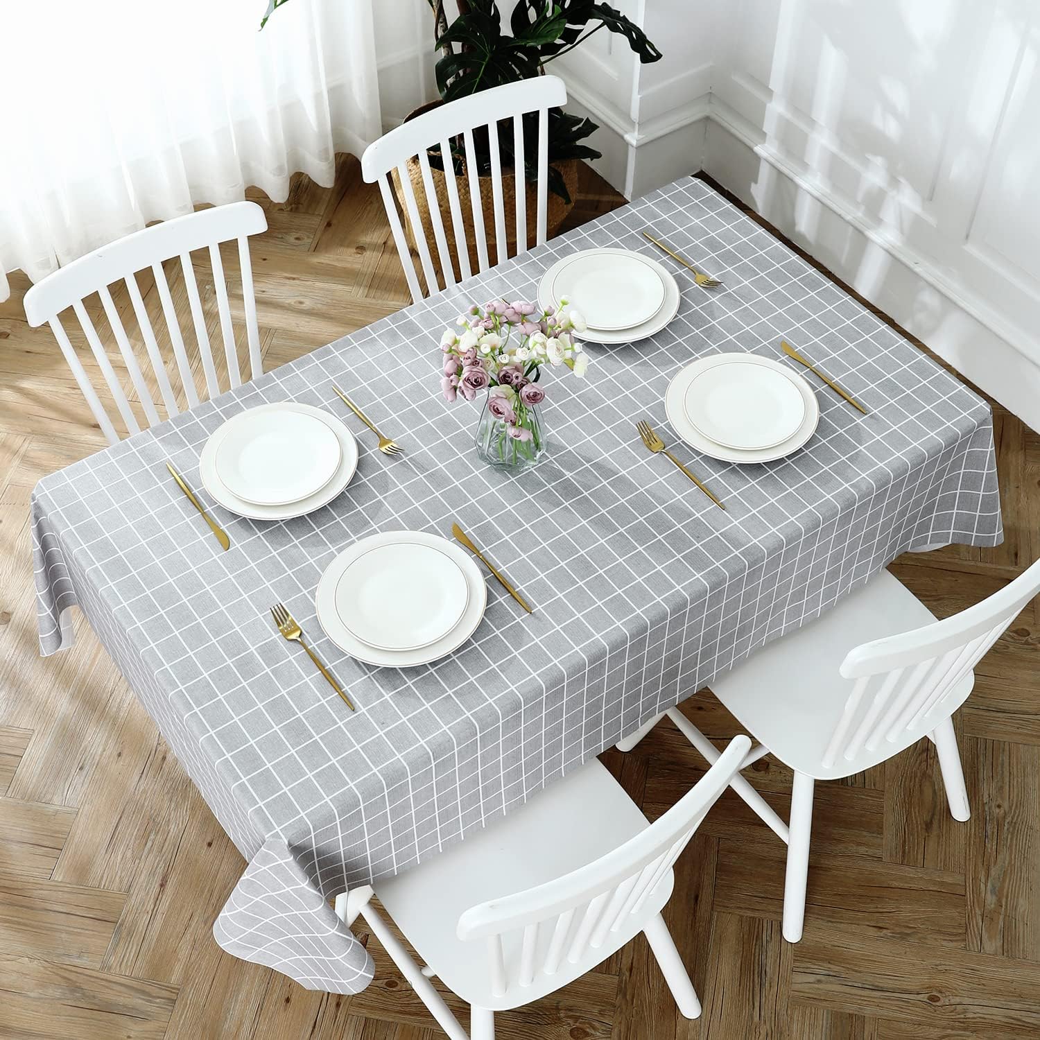 Thumbnail 4 de Romanstile Rectangle Vinyl Tablecloth (Waterproof, Oil-Proof) — Heavy-Duty Wipeable PVC Cover, Grey, 54 x 78 Inch