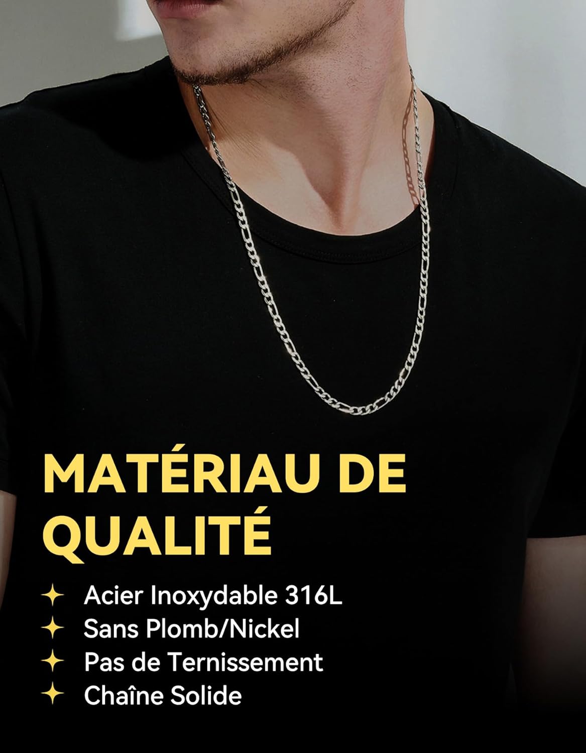 Thumbnail 1 de ChainsHouse Chaine Homme Figaro 1+3 - Collier Maille Figaro en Acier Inoxydable 316L