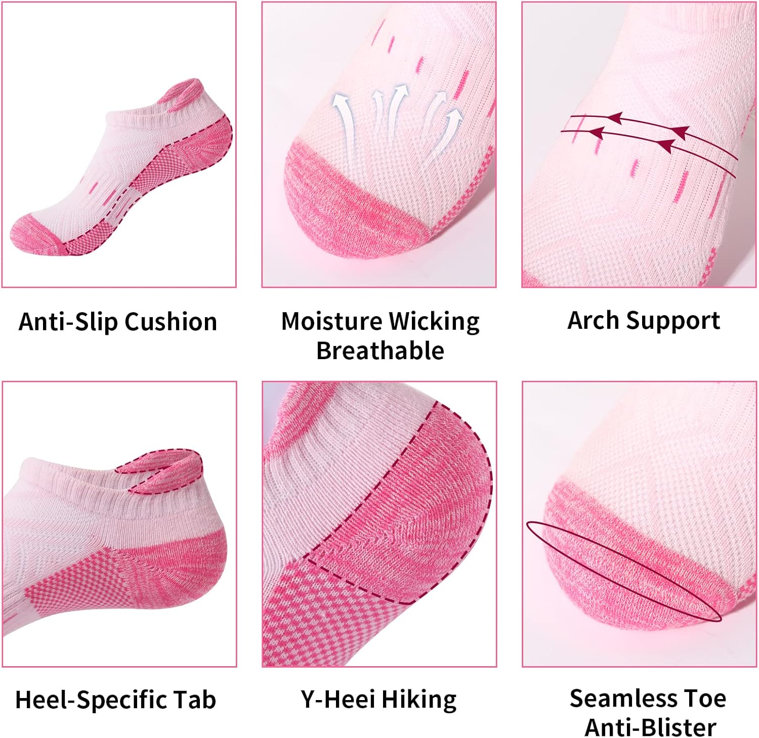Thumbnail 5 de YOJOOM Women’s Athletic Socks (6 Pairs) – Cotton Cushioned Breathable Low-Cut Trainer & Running Ankle Socks