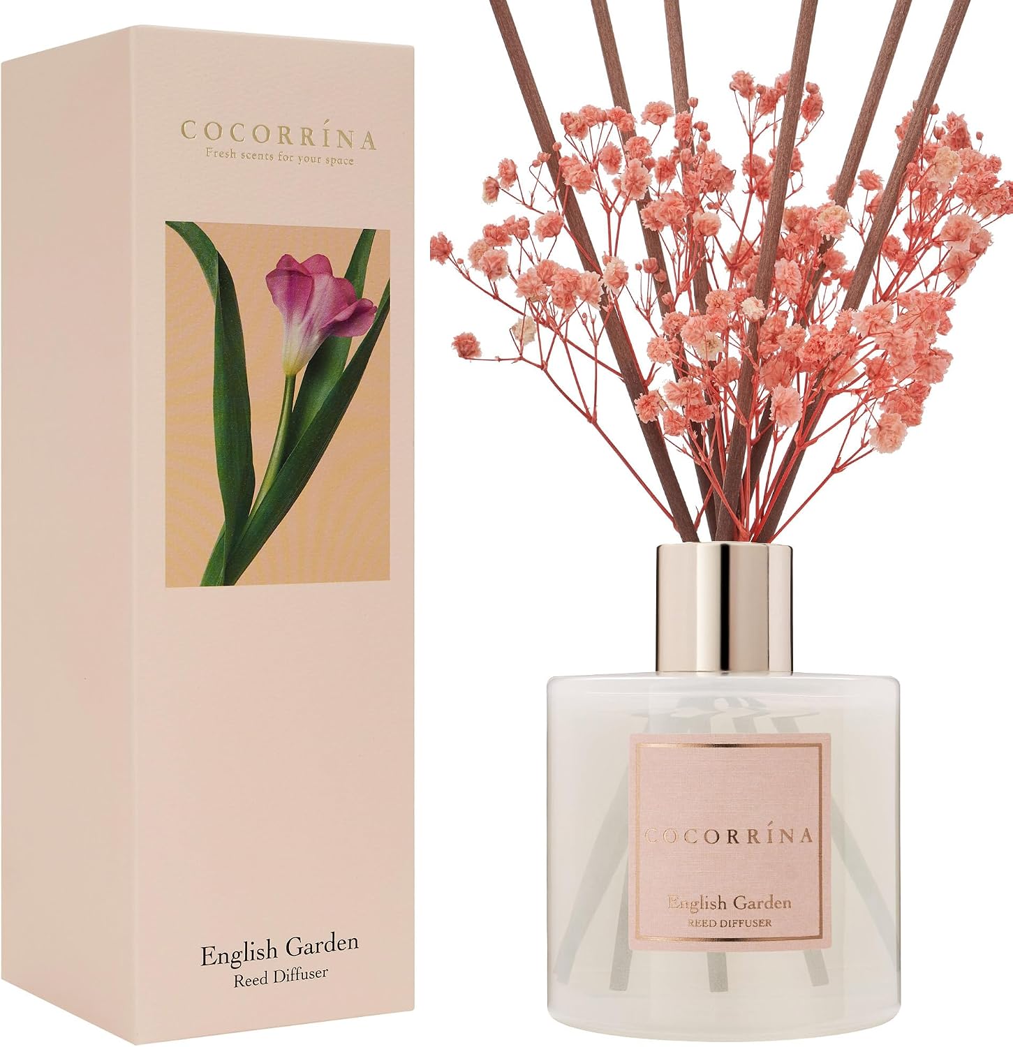 Detalle 2 de COCORRÍNA Raumduft Reed Diffuser Englischer Garten – 200 ml mit 8 Duftstäbchen
