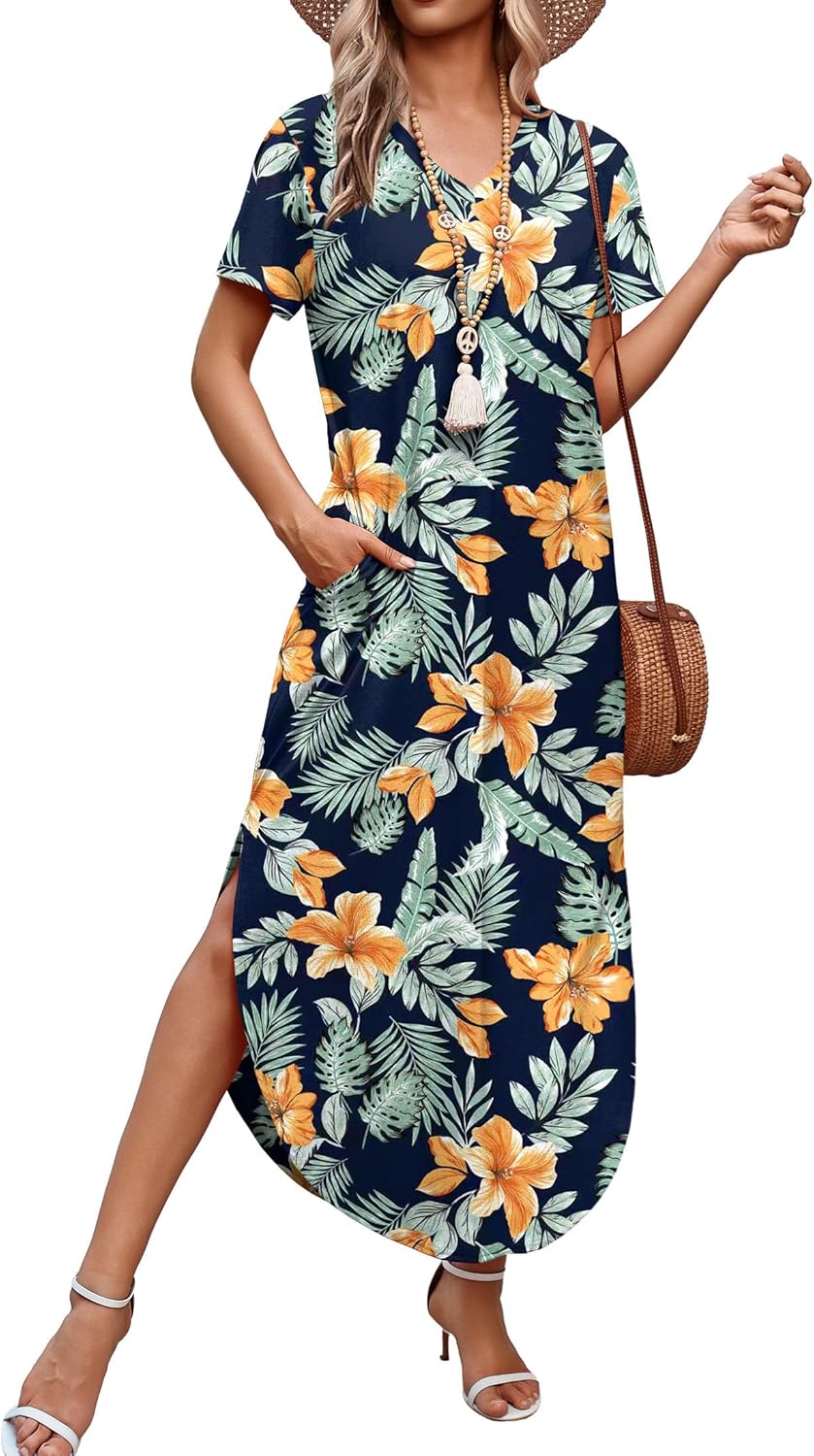 Thumbnail 1 de WIHOLL Women's Summer Short Sleeve Maxi Dress with Pockets – Breezy Vacation Beach Sundress 2026