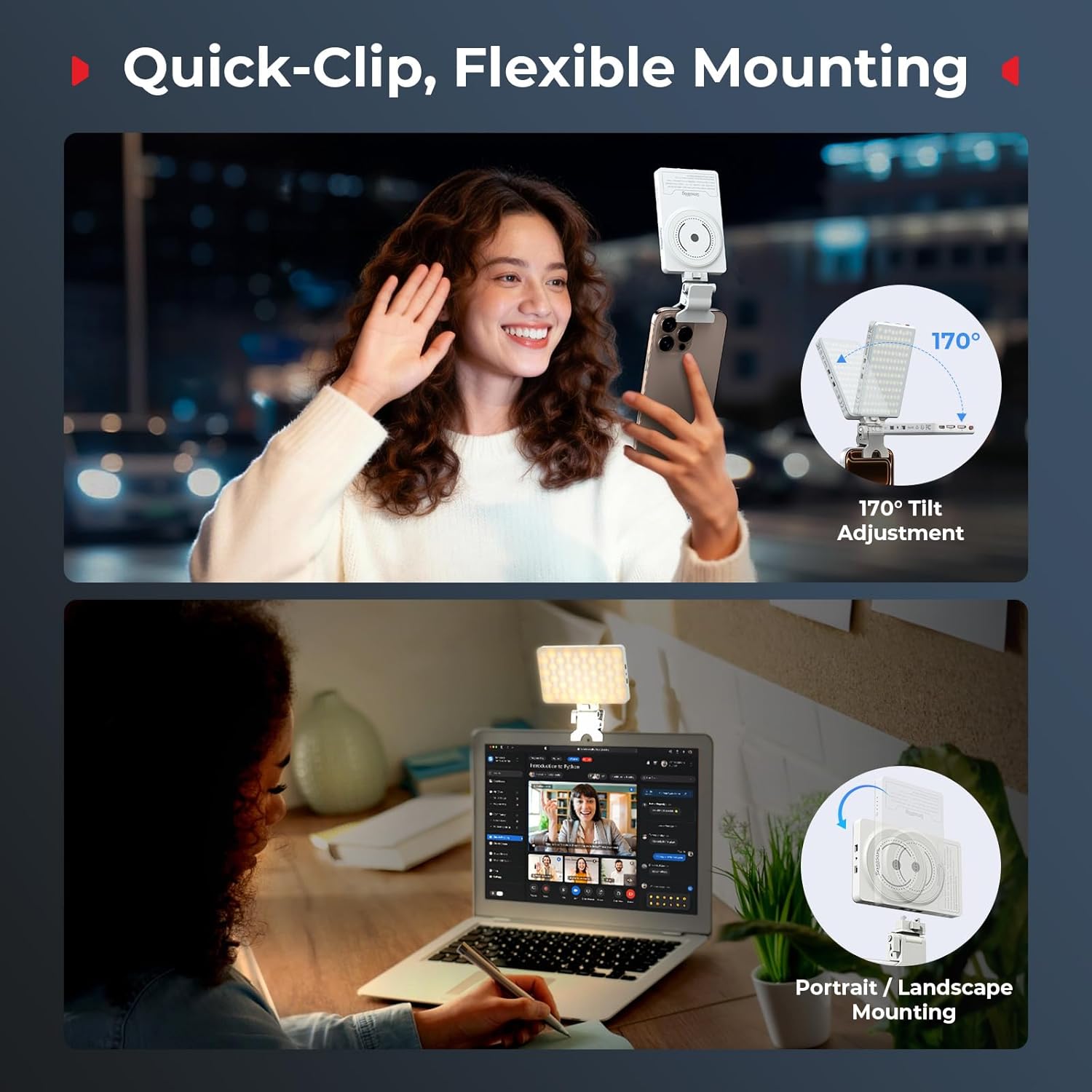 Thumbnail 3 de SMALLRIG M3: Luce video magnetica LED clip-on 120 LED, 2700–6500K, 2000 mAh, USB-C, bianca