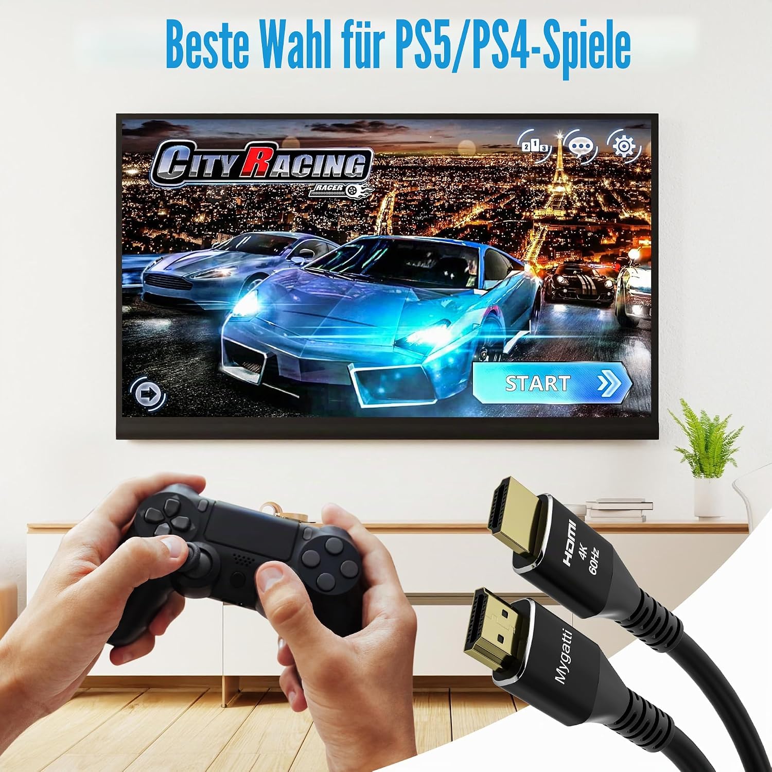 Thumbnail 6 de Mygatti 4K Ultra HD HDMI 2.0 Kabel-Set (5 m, 5 Stück) mit rechtwinkligen Adaptern, vergoldeten Anschlüssen und Zubehör