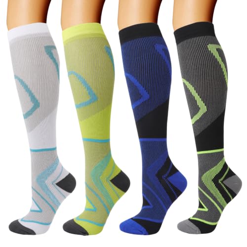 Detalle de DRESHOW Chaussettes de compression, 4 paires multicolores