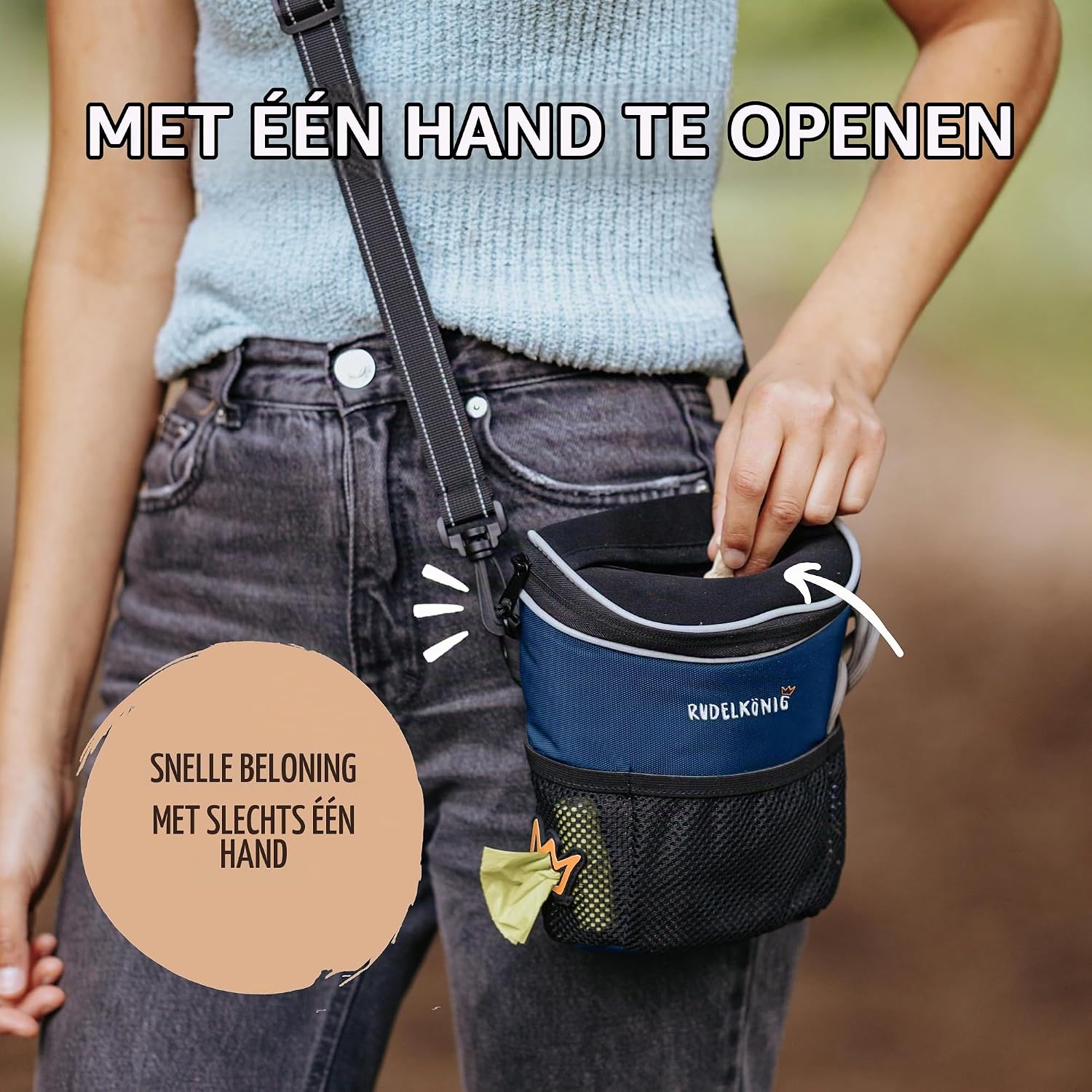 Detalle de Rudelkönig hondentrainingstas 1,2 liter met poepzakdispenser en reflectoren