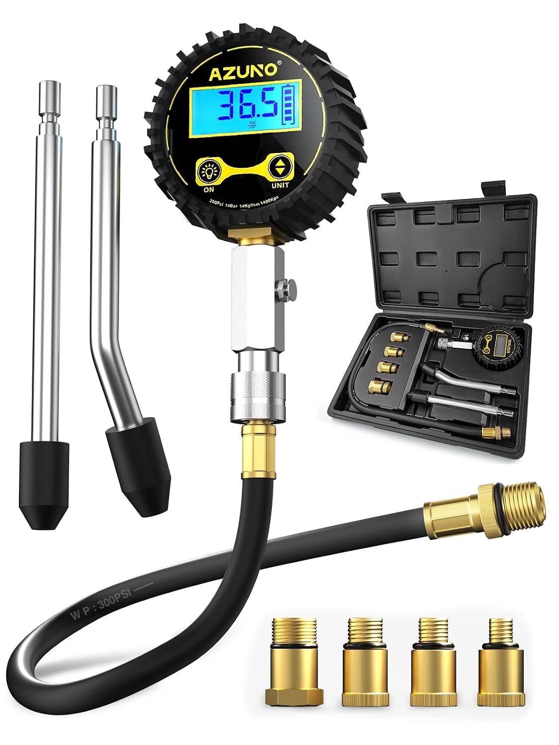 Detalle de AZUNO Digital Compression Gauge, 200 PSI Gasoline Engine Tester Kit