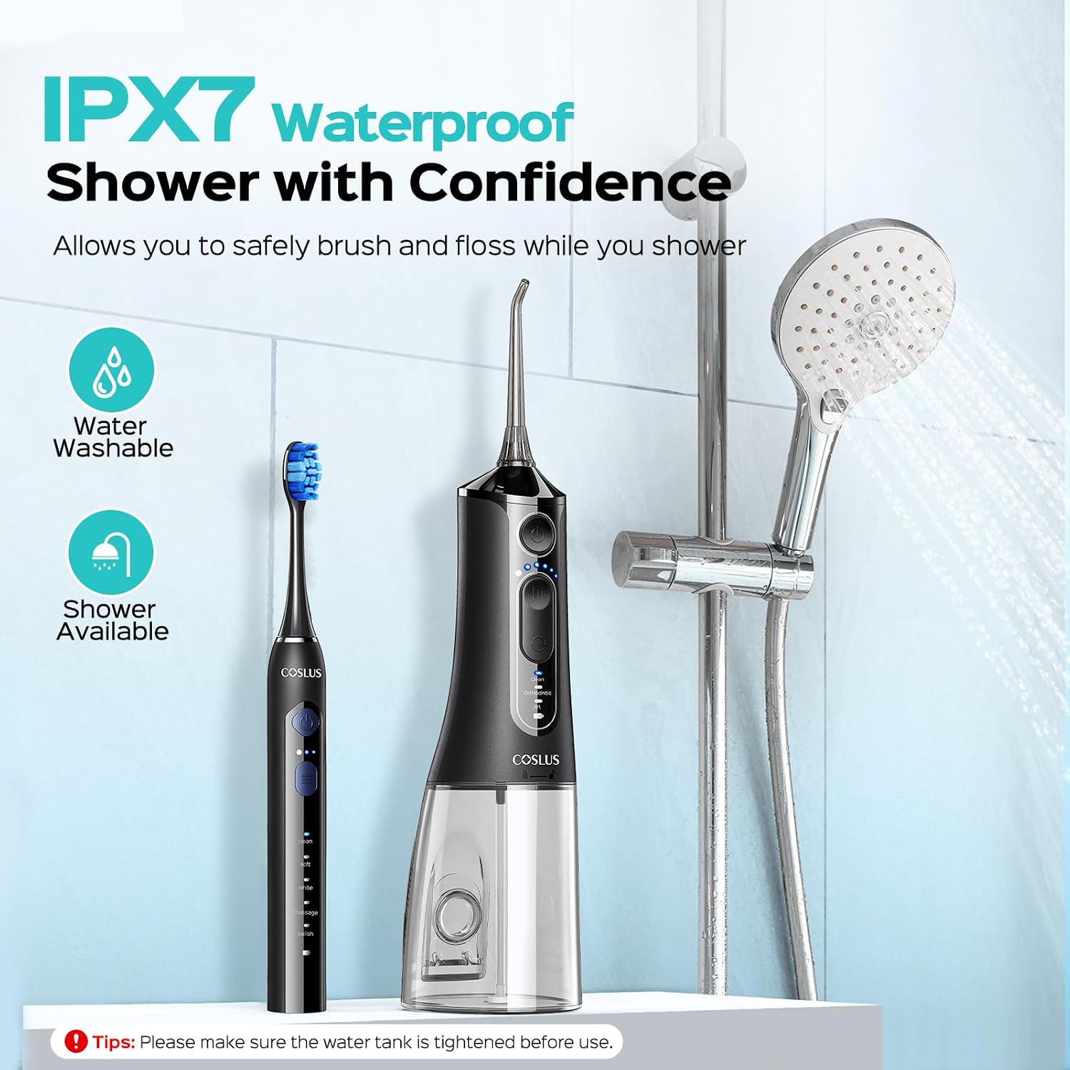 Detalle de COSLUS C51C30 Electric Toothbrush with Water Flosser Combo: 2-in-1 Portable Oral Care Kit