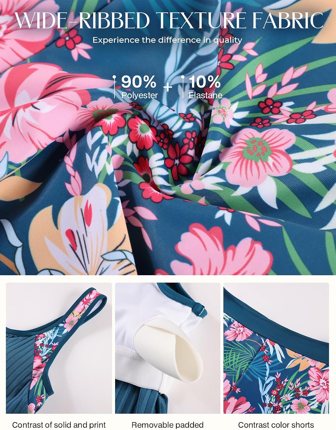 Detalle de Hanna Nikole Damen Sportlich Tankini Set – Zweiteiliges Badevergnügen mit Blumenmuster
