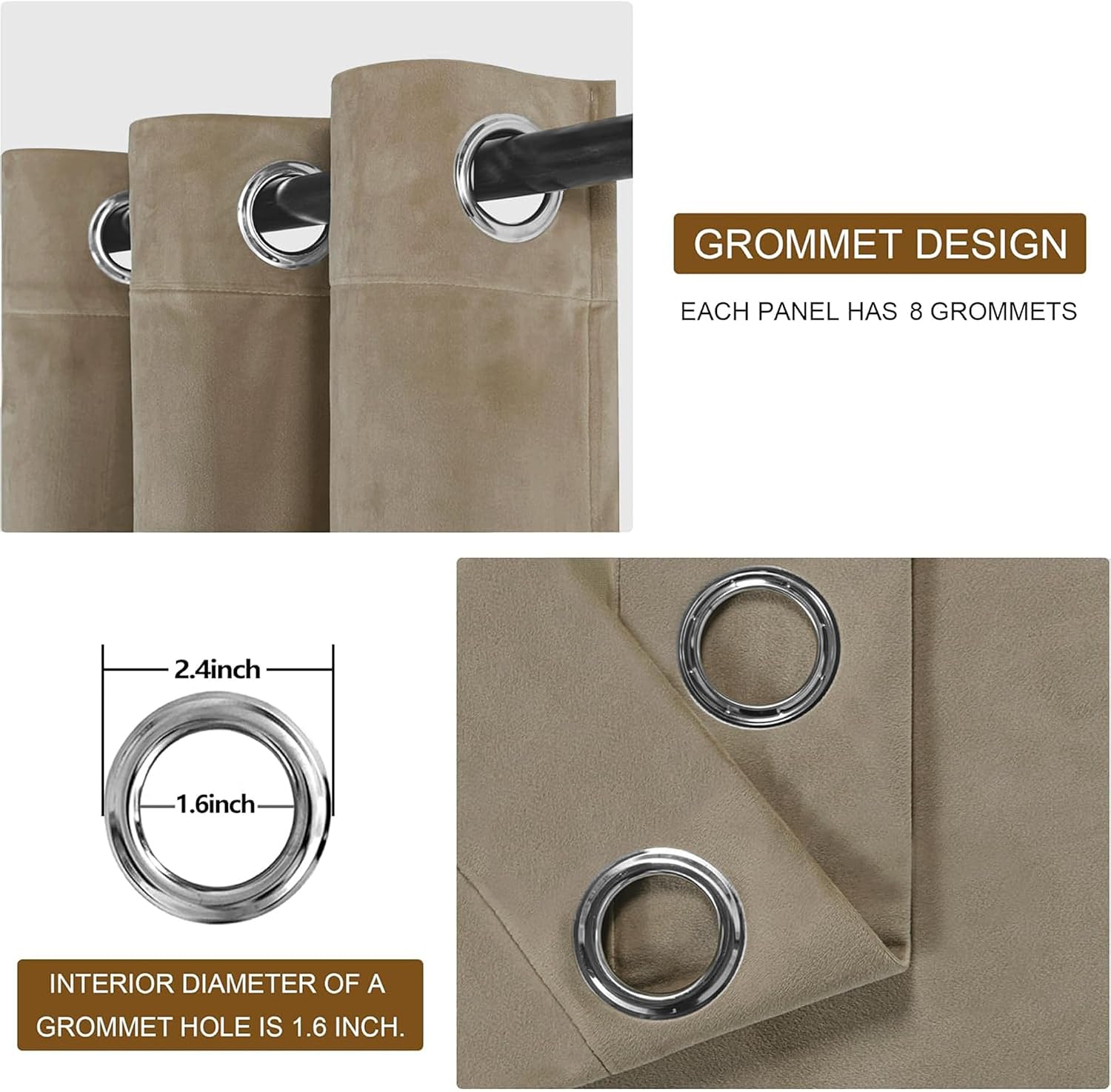 Thumbnail 6 de DWCN Rideau Velours 140x145cm Lot de 2 Taupe