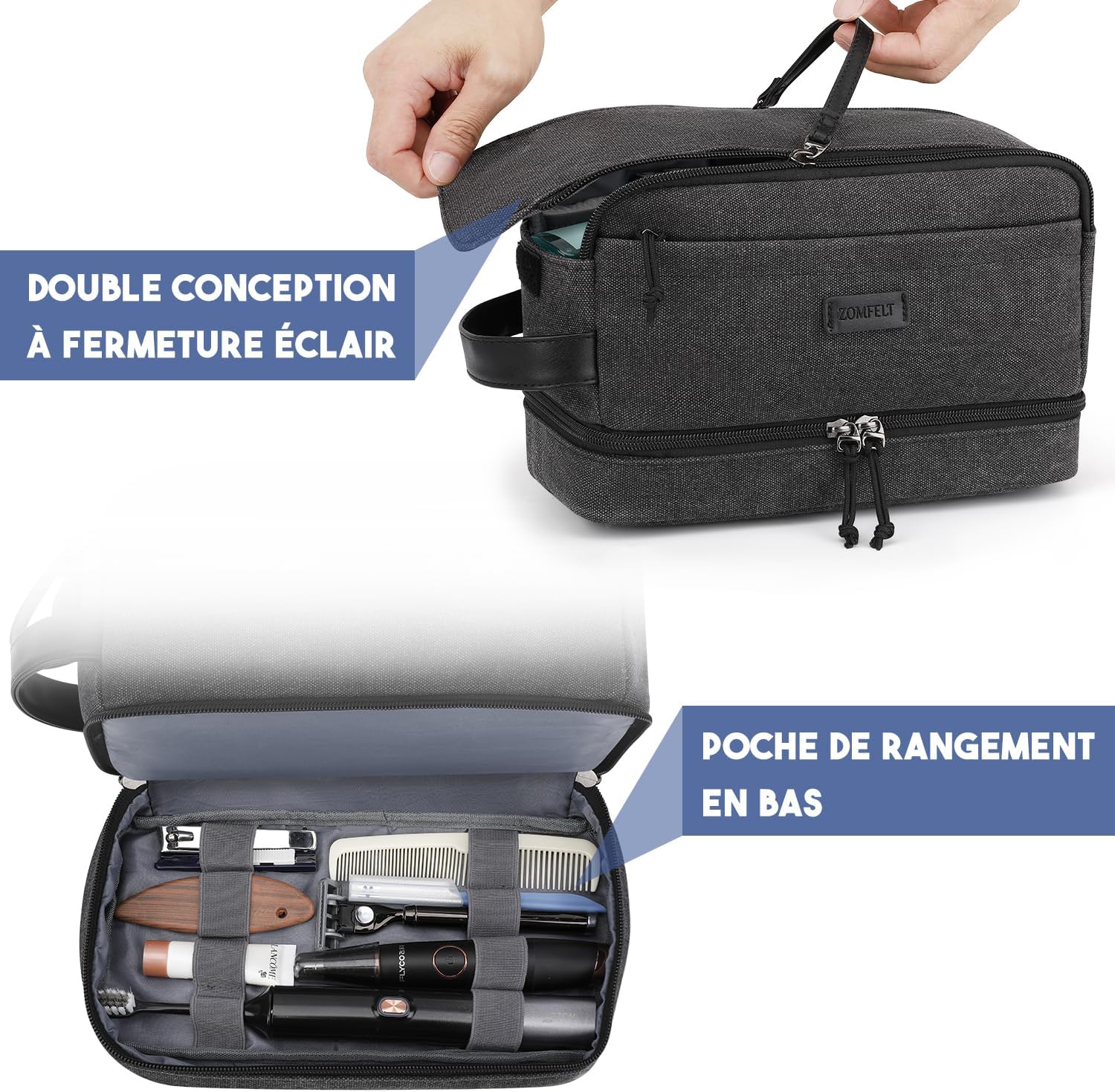 Detalle de ZOMFELT Trousse de toilette de voyage double couche à suspendre, imperméable noire