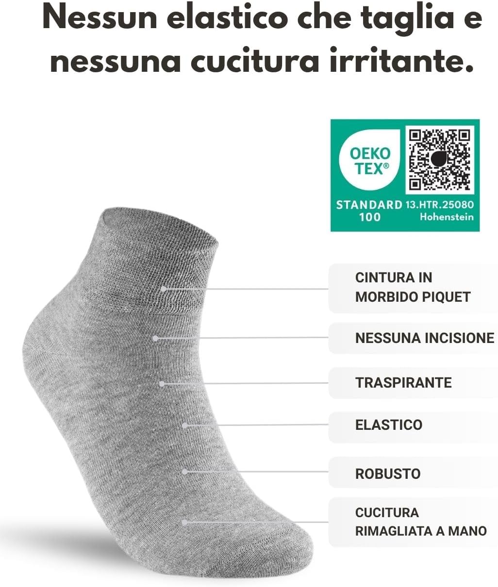 Detalle de sockenkauf24 10 paia di calze diabetiche quarter senza elastico, cotone senza cuciture (uomo e donna)