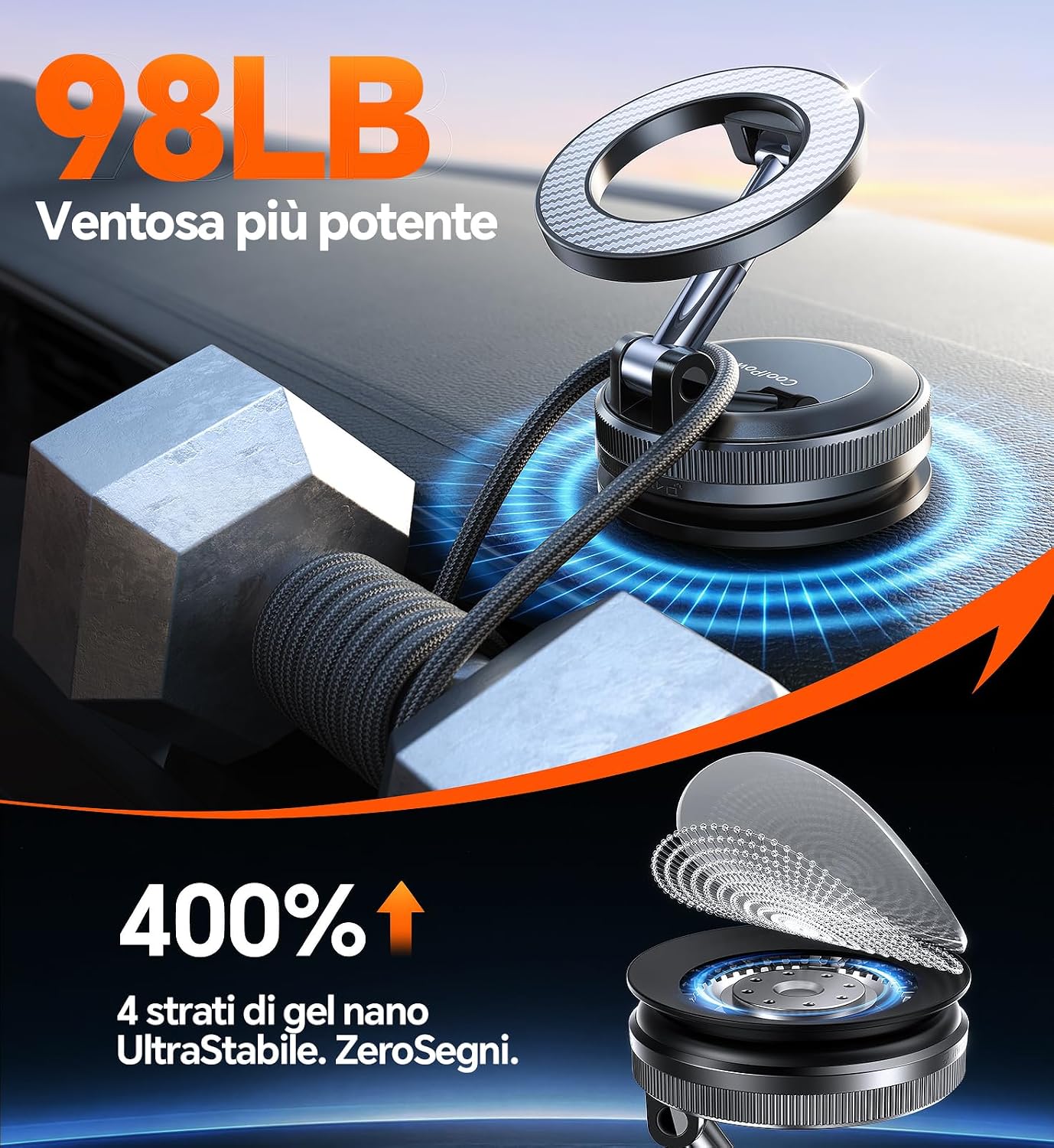 Detalle 2 de Coolpow Porta Cellulare auto magnetico 360°