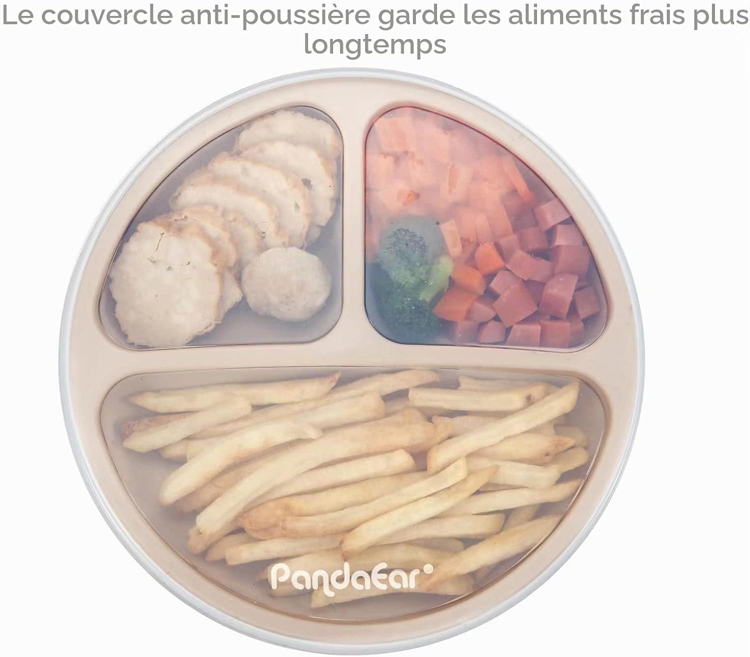 Detalle de PandaEar baby-plates siliconen zuigborden voor baby’s, set van 3 met vakken en deksels