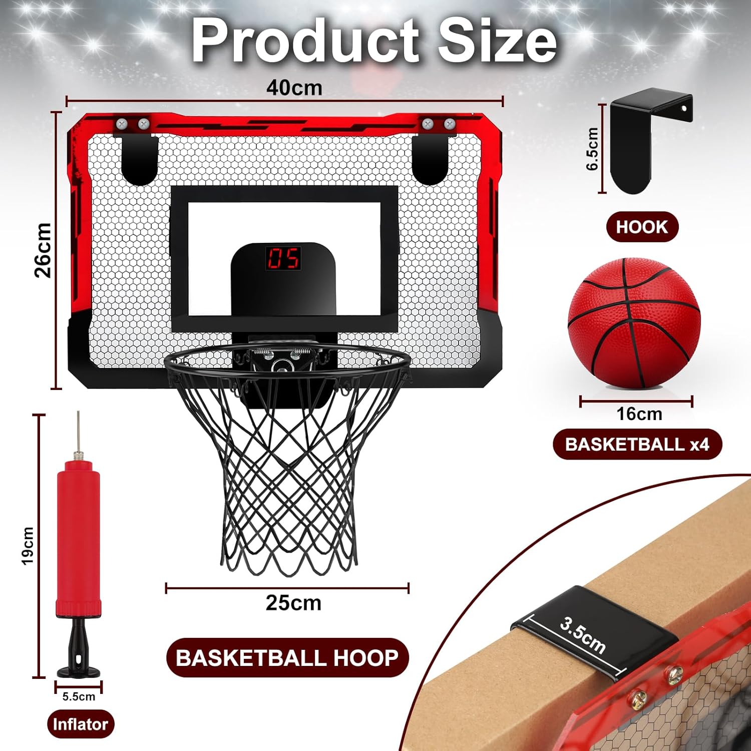 Detalle 2 de YIMORE Indoor Mini Basketball Hoop with Electronic Scoring