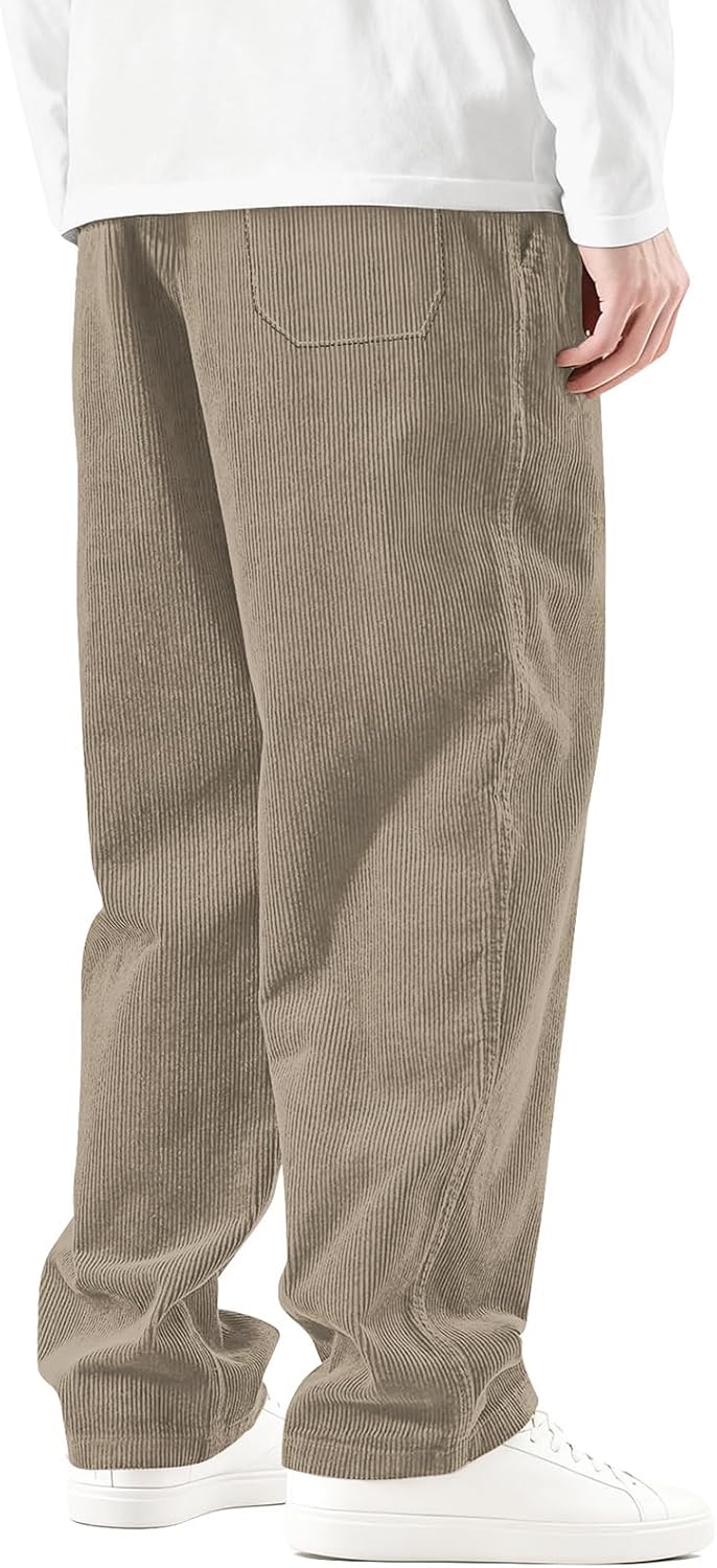 Detalle de HMIYA Cord Hose Herren Chinohose – Weites Bein, bequeme Baumwollmischung, elastischer Bund