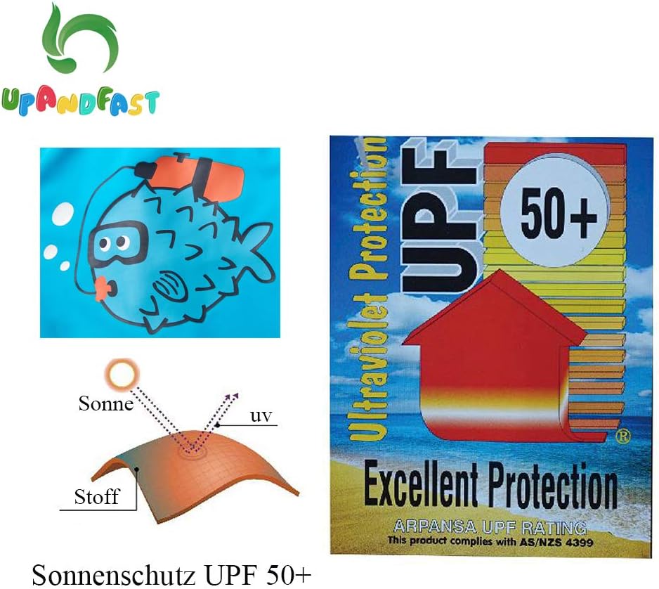 Thumbnail 4 de upandfast Baby Jungen Badeanzug mit Sonnenhut UPF 50+ (einteilig, Reißverschluss)