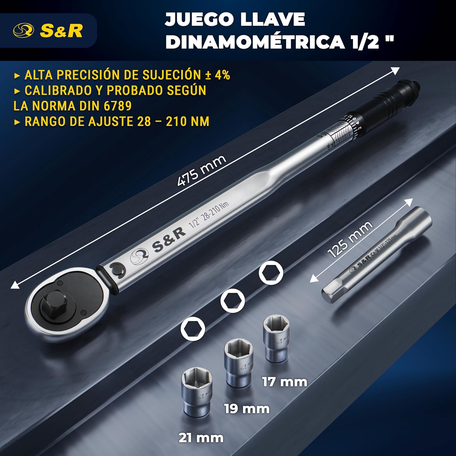 Detalle 2 de S&R Llave Dinamométrica 1/2 28-210 Nm