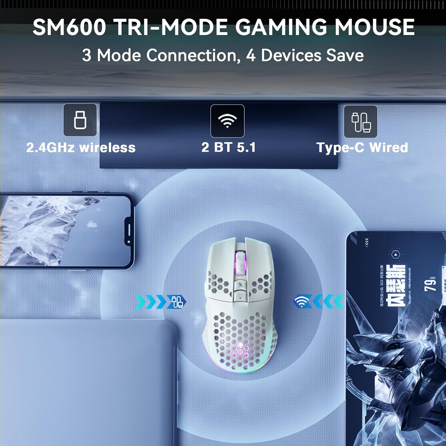 Detalle de SOLAKAKA SM600 Wireless Gaming Mouse 600mA 🔌