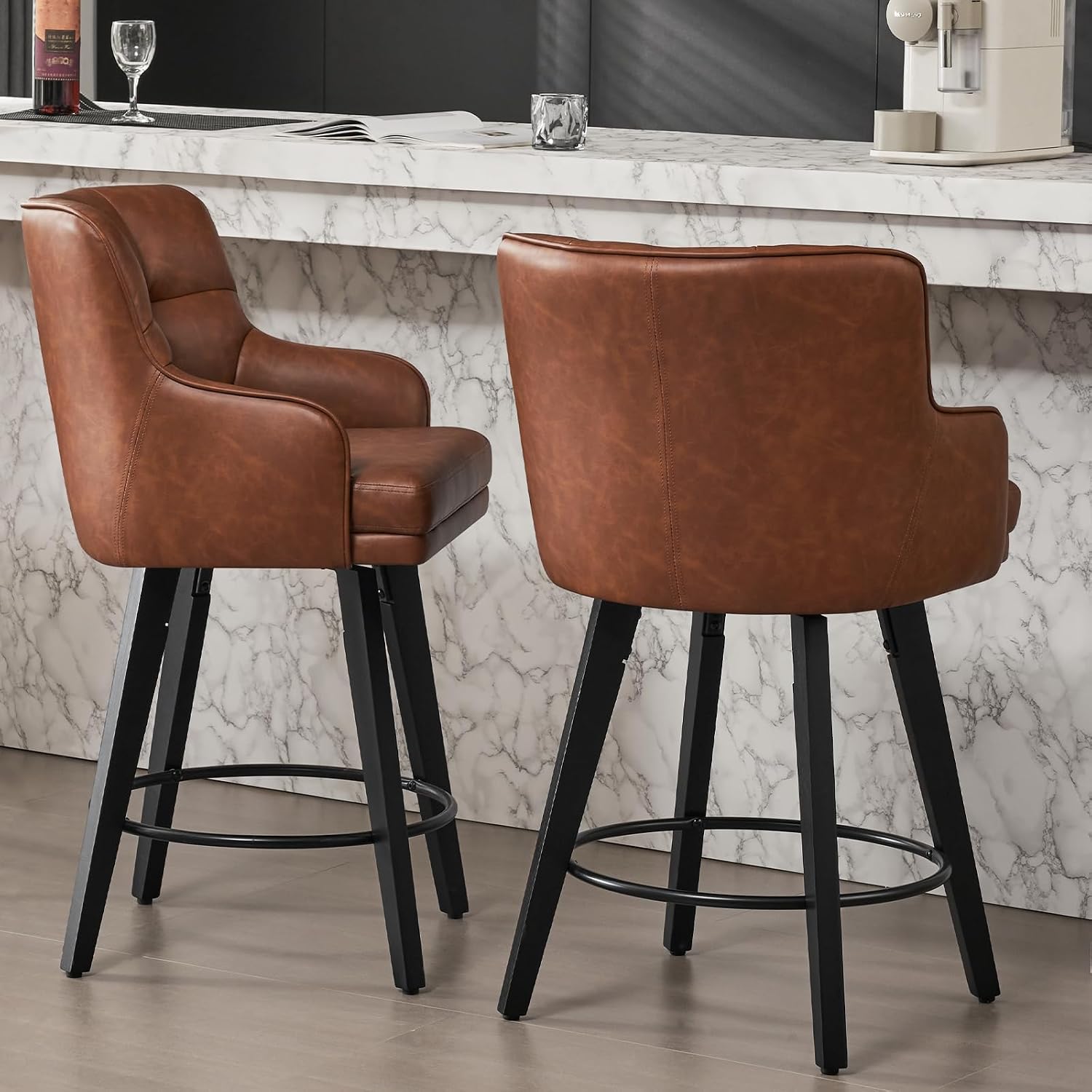 Detalle de SAECKBERG AA6-02Vito2BRPU Counter-Height Swivel Bar Stools, Faux Leather, Set of 2