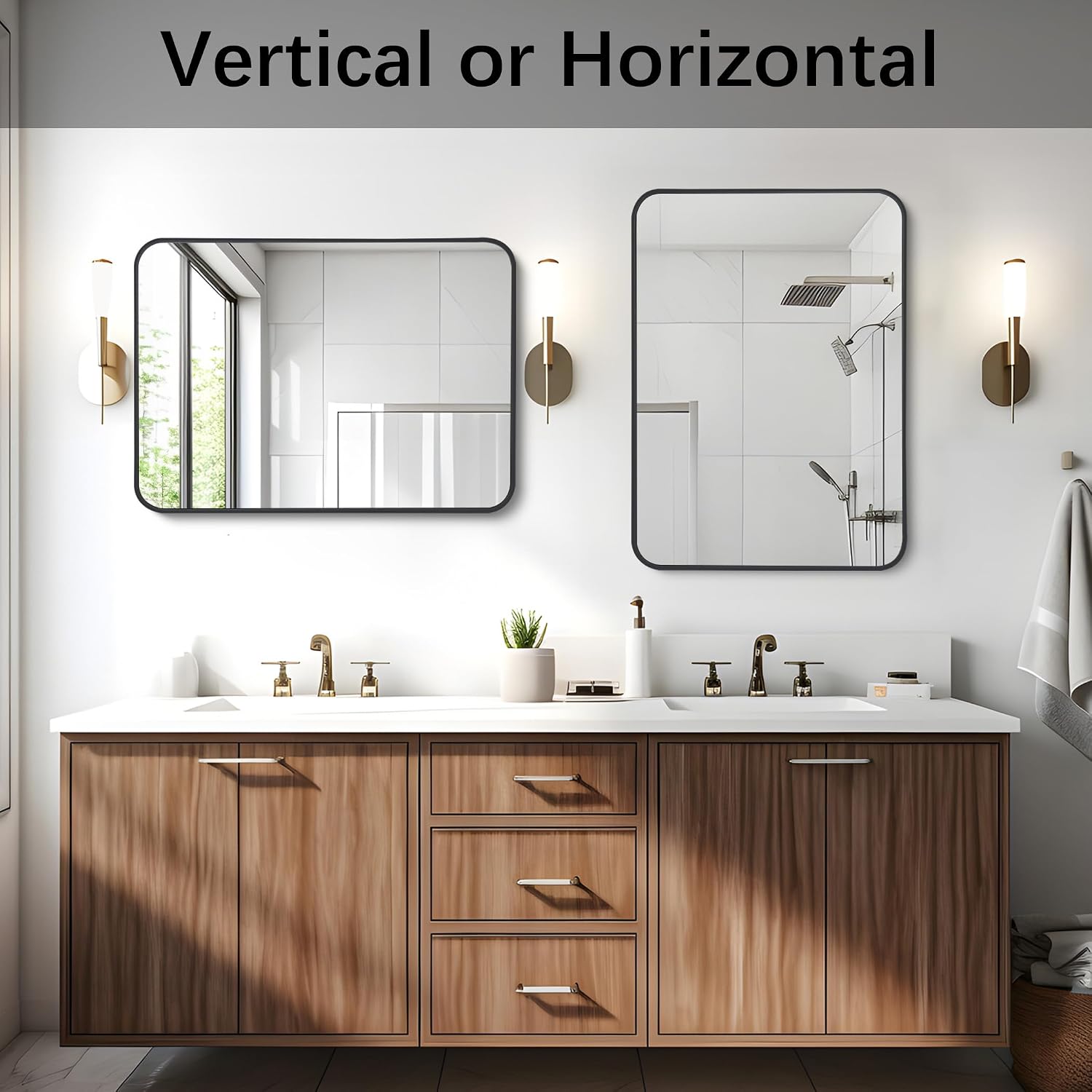 Detalle 1 de COFENY 24 x 36 in Black Framed Bathroom Mirror, Rounded Corners