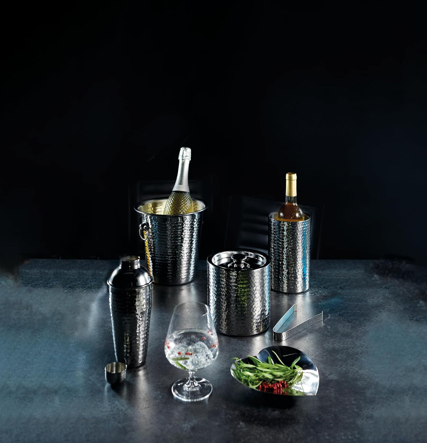 Thumbnail 2 de BarCraft BCCHAMBUCHAM Stainless Steel Wine Cooler, 4-Litre, Hammered Silver